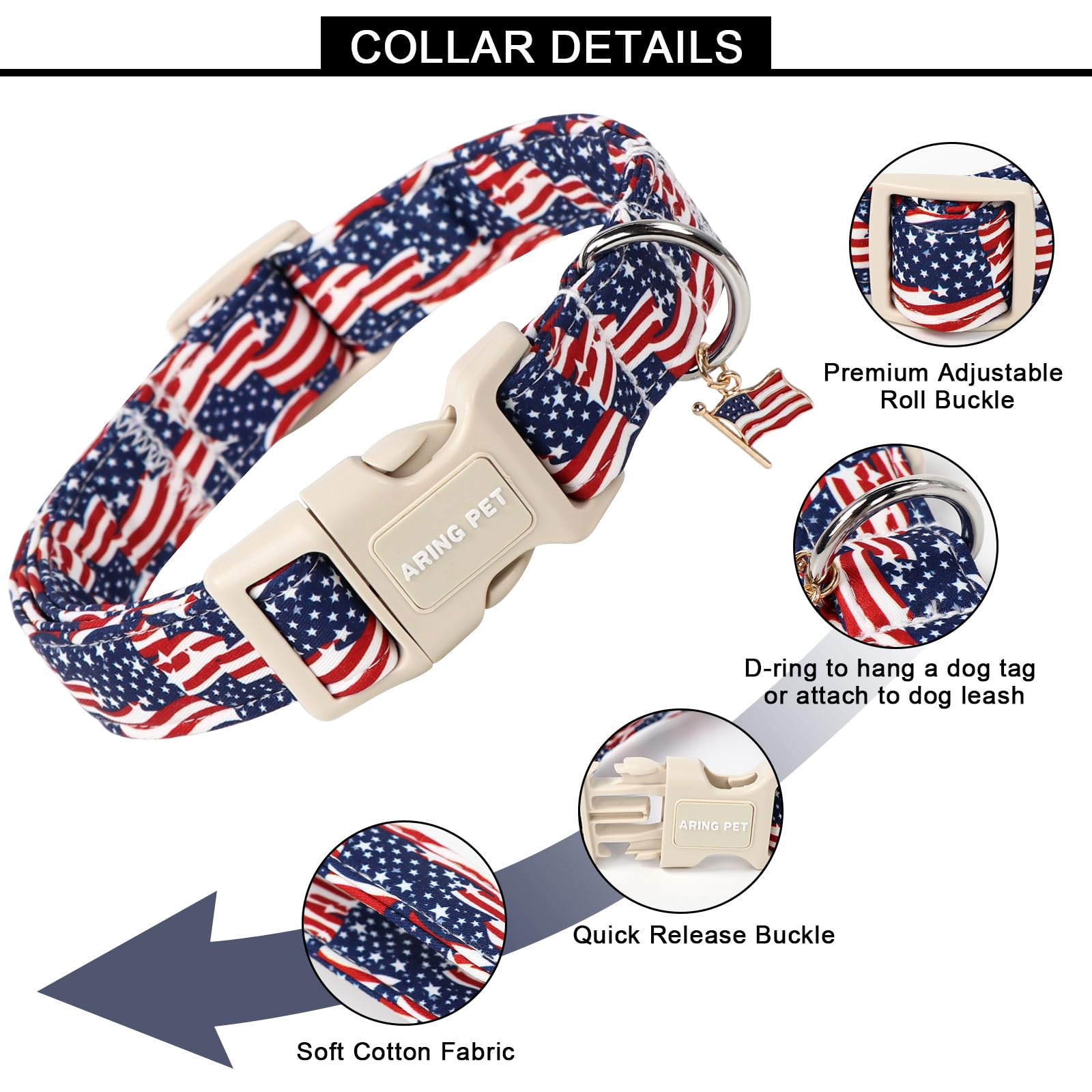 Aring Pet American Flag Dog Collar-Cute 4Th Of July Dog Collars, Adjustable Patriotic Pet Collars Puppy Collar With Quick Releas