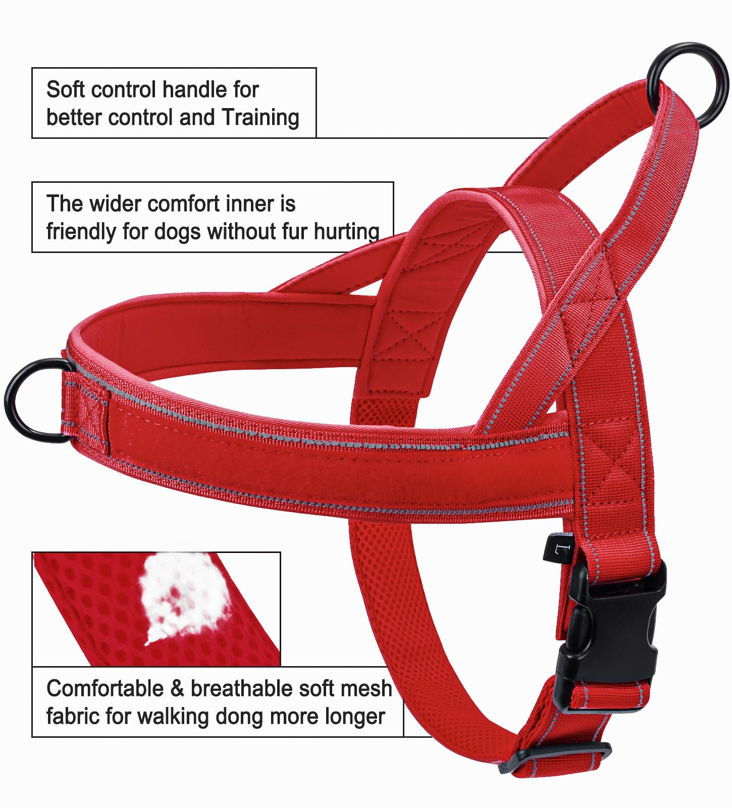 QIFBYFB No Pull Dog Harness for Medium Large Dog, Reflective Escape Proof Adjustable No Pulling Dog Harness, Dog Harness Red L