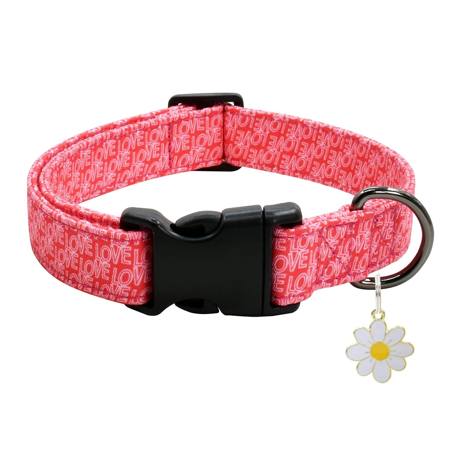 Flower Patterns Dog Collar With Accessories, Soft Cotton Dog Collars For Small Medium Large Female And Male Dogs(Love S)