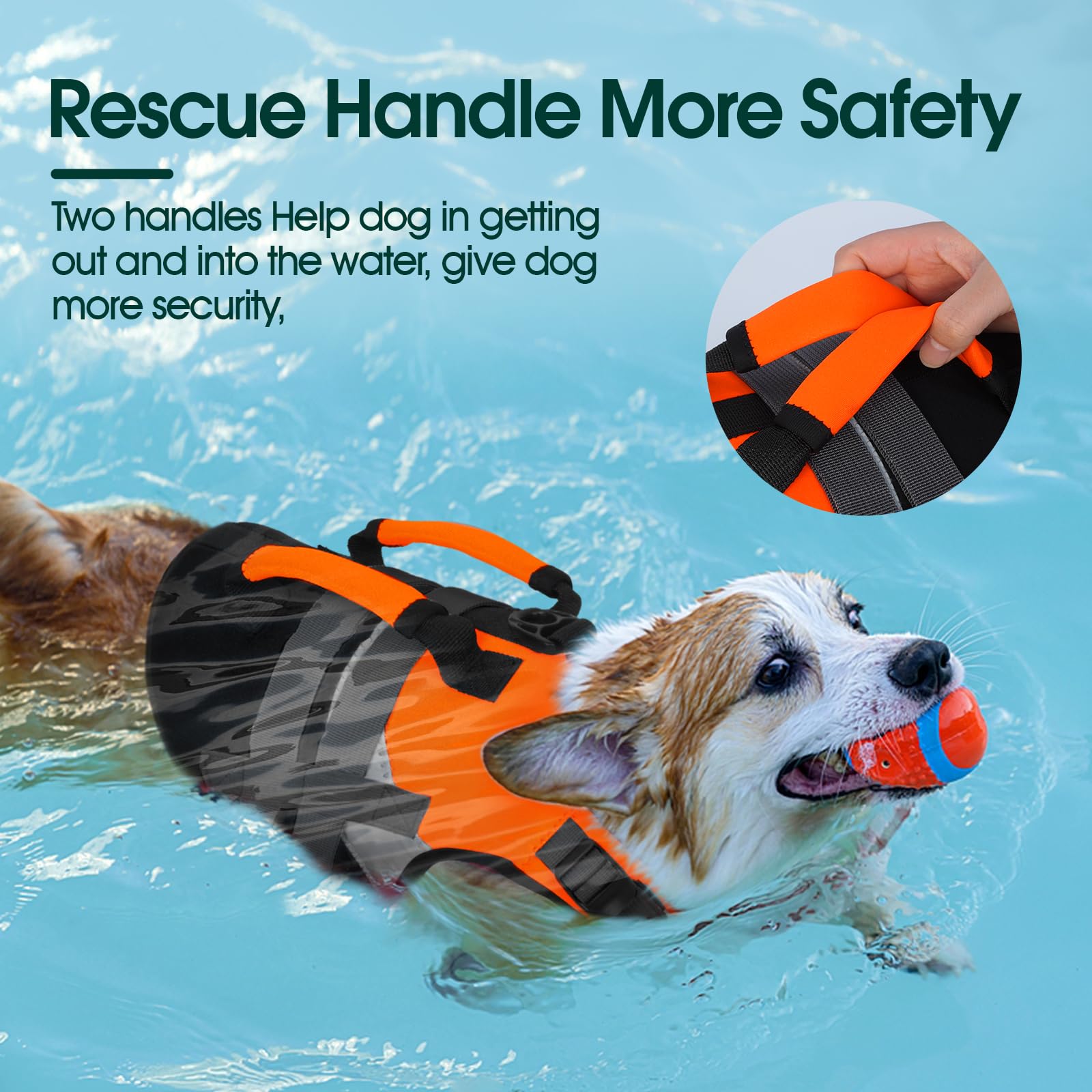 Kuoser Dog Life Jacket, Large High Flotation L Dog Life Vest For Swimming Boating, Reflective Dogs Swimsuit Lifejacket, Pet Life