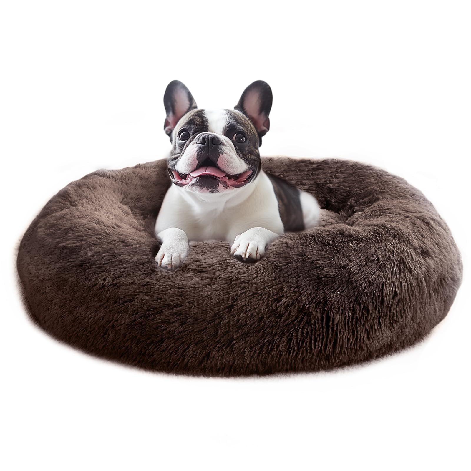 JOLLYVOGUE Calming Small Dog & Cat Bed for Indoor Cats - 20 inches Washable Donut Bed for Kittens & Puppies, Anti-Anxiety Round 