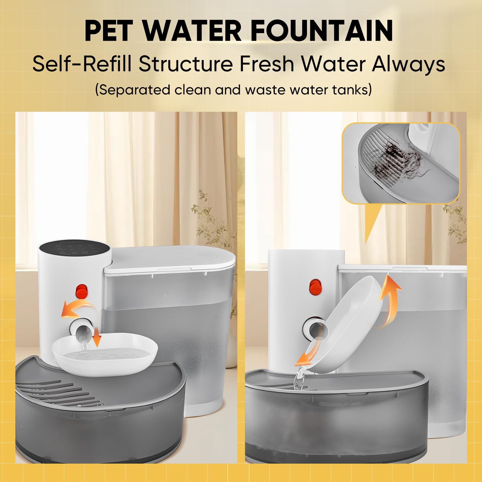 Mended Automatic Pet Water Fountain,2025 Upgraded Pet Water Fountain No Filter,Cat Water Dispenser Wireless Pour-Over,3L/106Oz,C