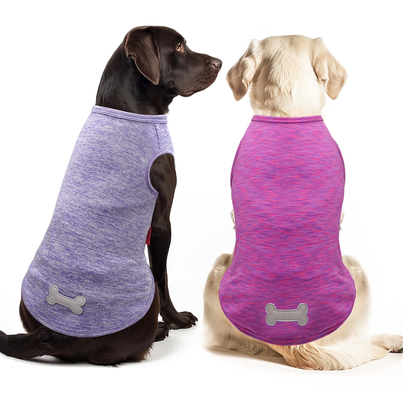 Kyeese 2 Pack Dog Shirts Quick Dry Soft Stretchy Dog T-Shirts With Reflective Label Tank Top Sun Protection Sleeveless Vest Dog 