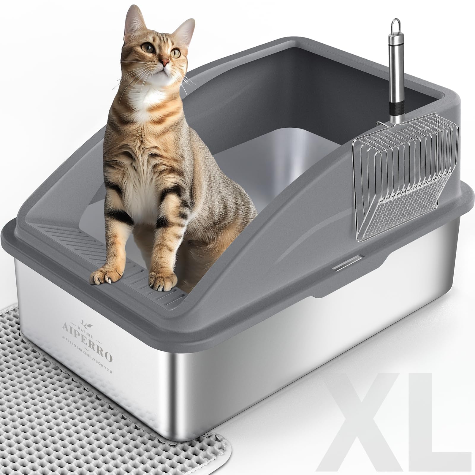 Stainless Steel Cat Litter Box With Lid | Xl Extra Large Litter Box For Big Cats | Metal Litter Boxs High Sided | Enclosed Anti-