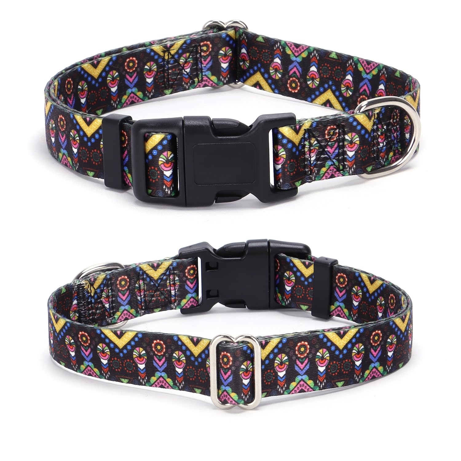 Boy Dog Collars for Small Dogs, Tribal Totem Print Pattern Design Soft Nylon Webbing Quick Release Buckle Male Puppy Collars Adj