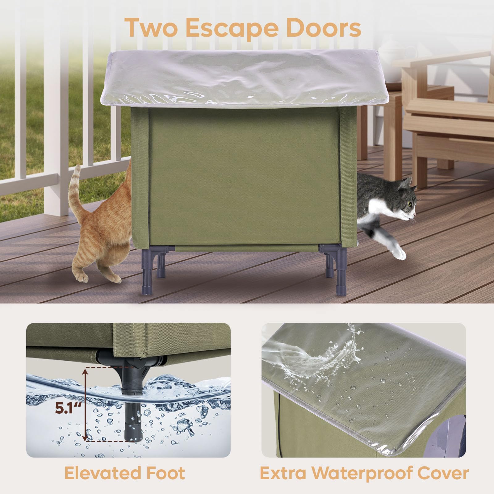 Becuddler Large Cat House For Outdoor Cats Weatherproof, Indestructible Feral Cat House For Outside, Waterproof Elevated Kitty P