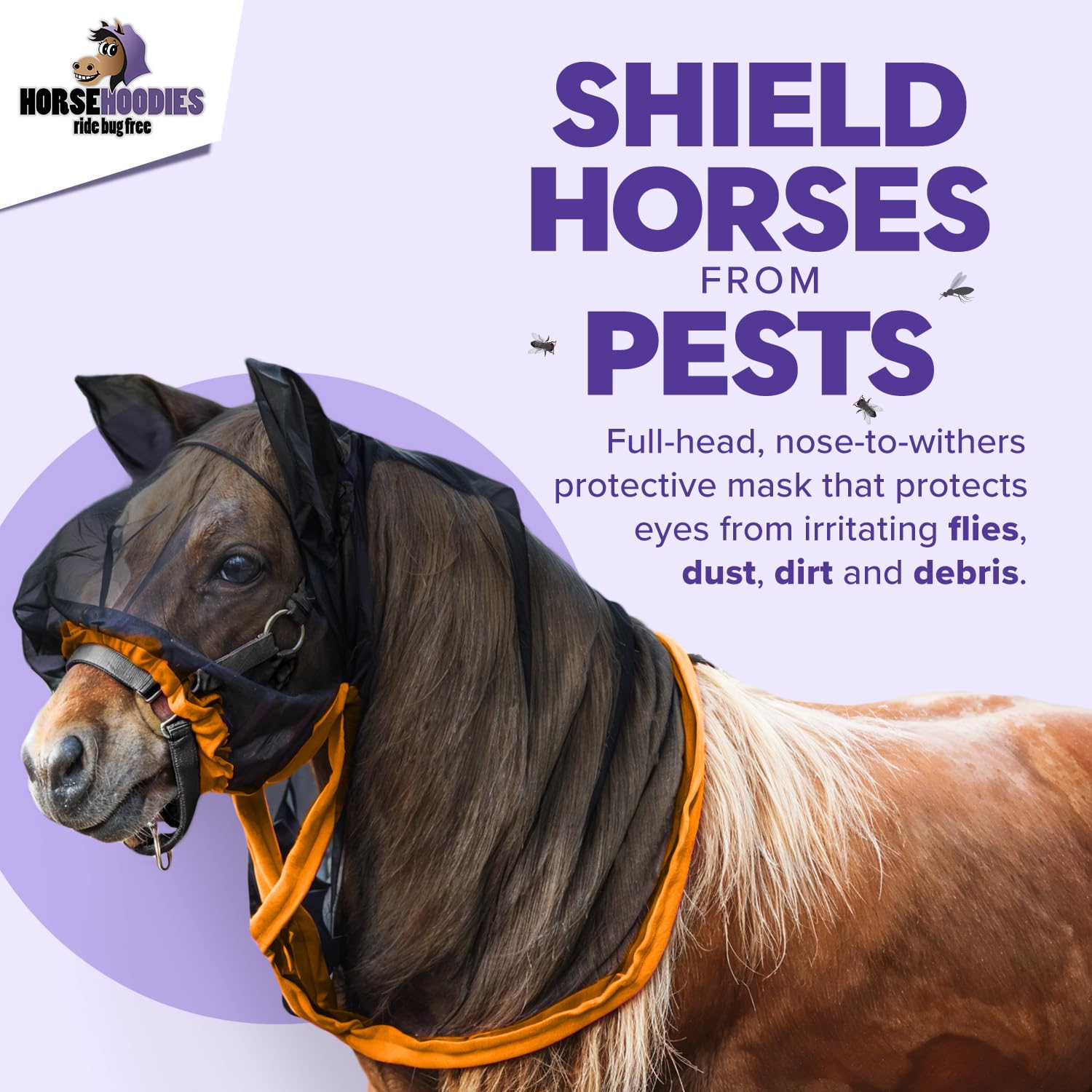 Full Horse Fly Mask with Ears - Orange Full Hoodie Warmblood Nose-to-Wither Fly Masks for Horses with Ears Horse Mask with Ear P