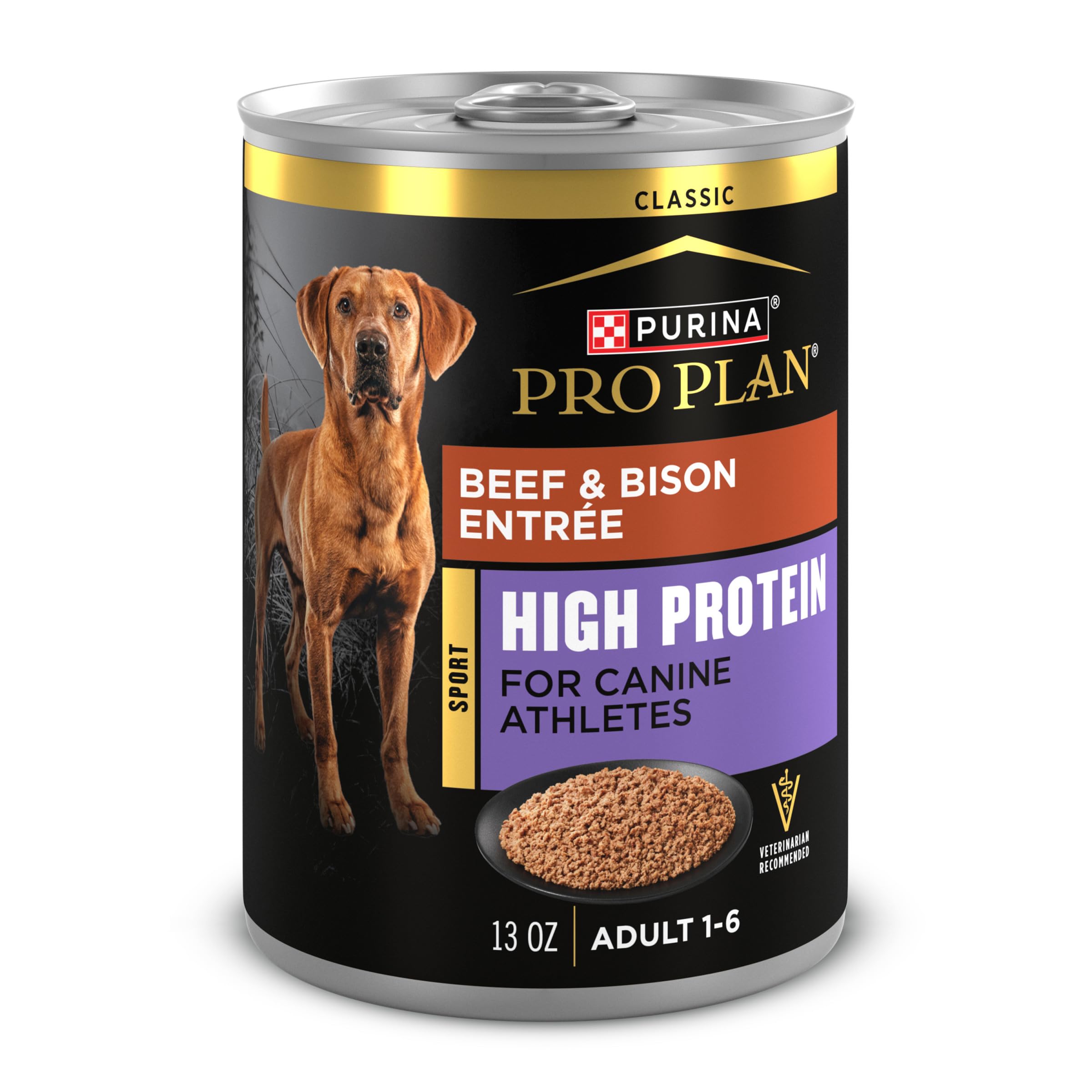Purina Pro Plan Sport High Protein Wet Dog Food Beef and Bison Entr  e - (Pack of 12) 13 oz. Cans