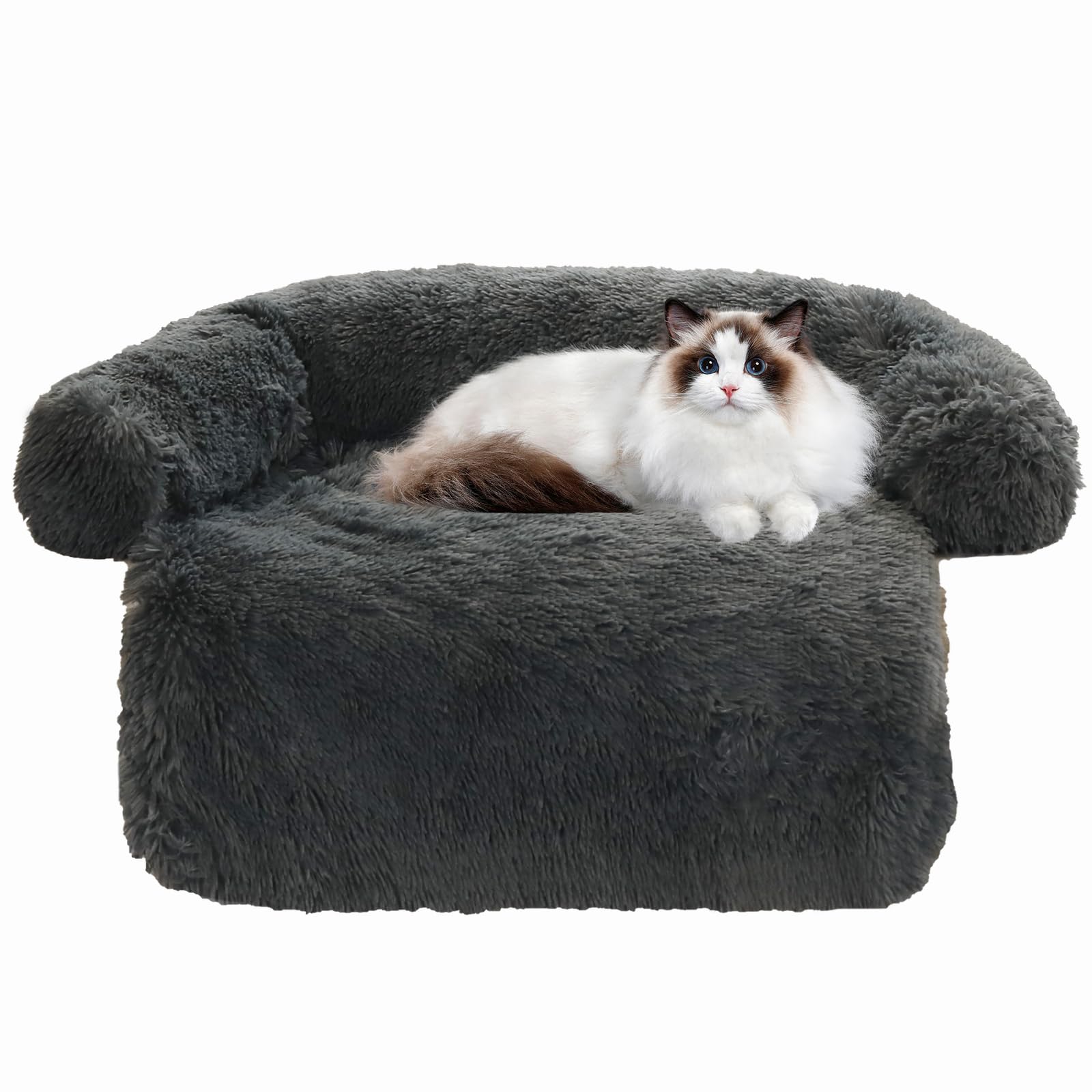 Calming Dog Bed Fluffy Plush Dog Mat For Furniture Protector With Removable Washable Cover For Large Medium Small Dogs And Cats (Xs(31“X23.5”X5“), Dark Grey)