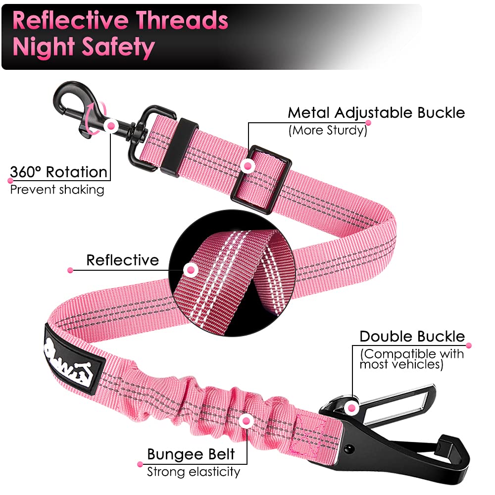Slowton Dog Seat Belt, Adjustable Dog Safety Belt Leash, 2 In 1 Latch Bar Attachment Dog Car Seatbelt With Elastic Nylon Bungee