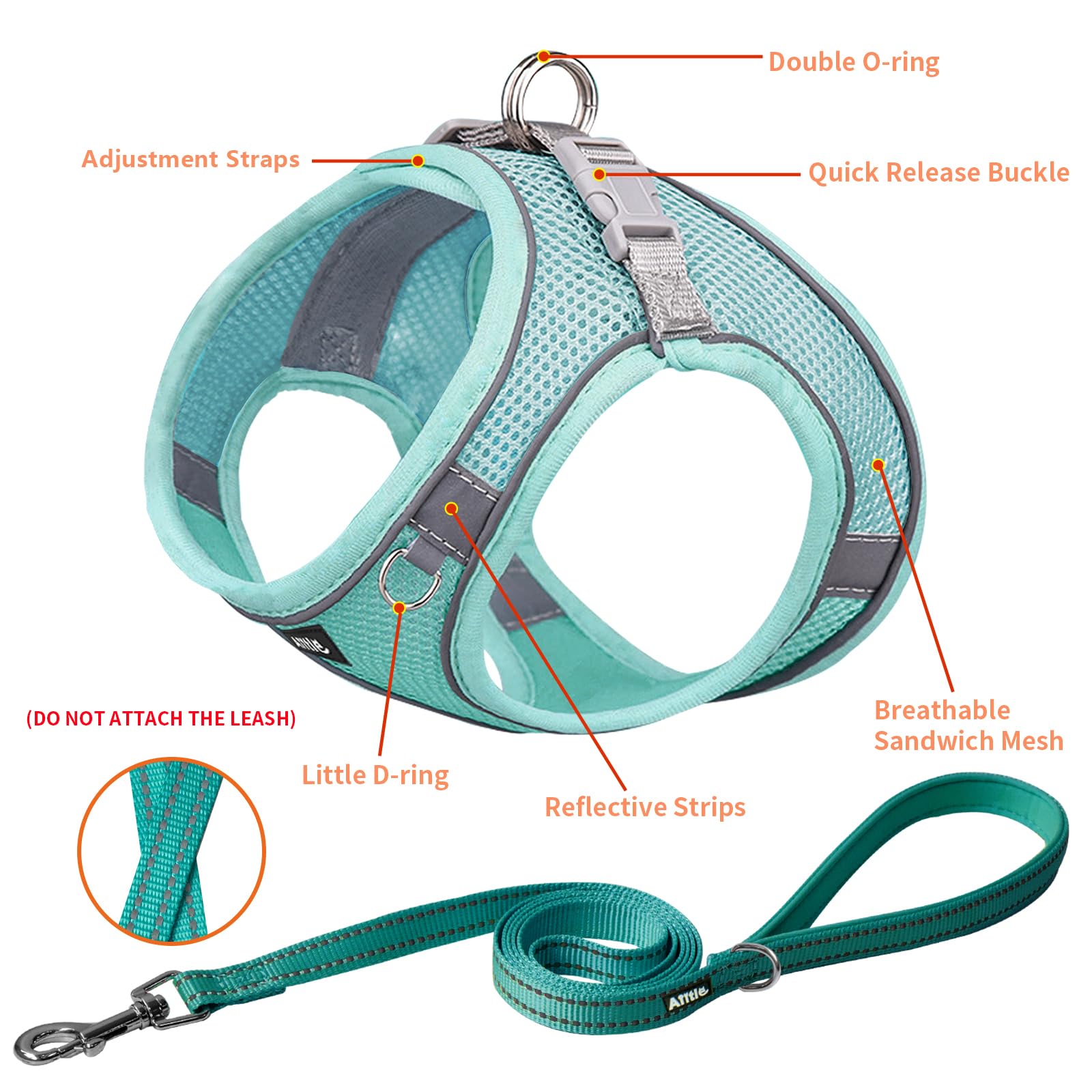 Aiitle Escape Proof Dog Harness - Adjustable No Choke Design, Breathable Mesh, XL Pure Turquoise, Quick-Release Buckle