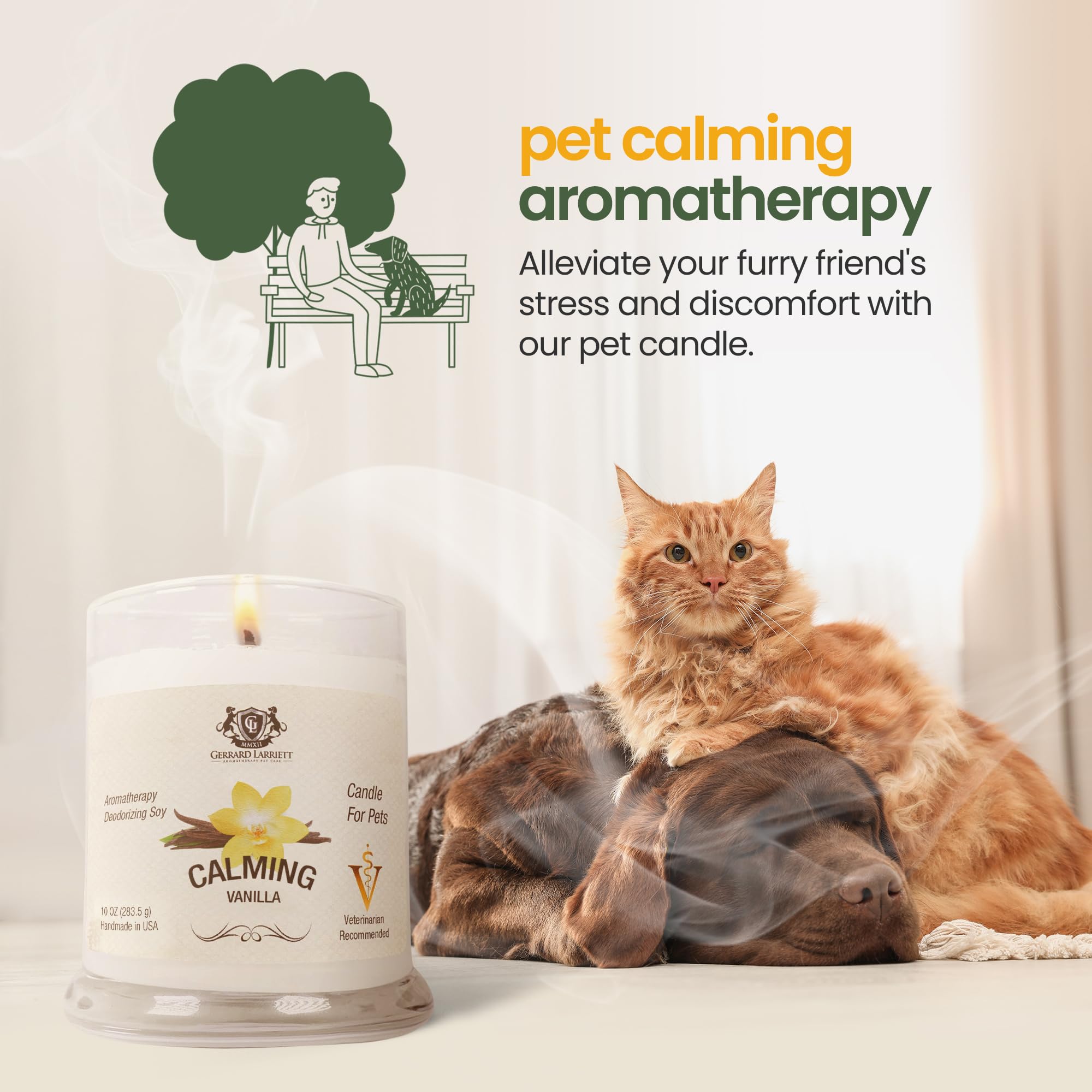 Gerrard Larriett - Deodorizing Soy Candles For Pets, Scented Candles For Removing Pet/Household Odors, White Candles For Home Scented With Calming Vanilla Candle Lasts Up To 40 Hours, 10 Oz