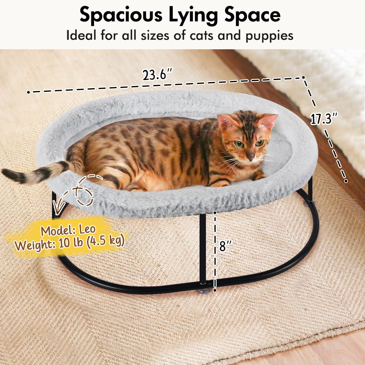 Zoratoo Elevated Cat Hammock Bed for Indoor Cats, Fluffy Warm Cuddle Cat Bed with Detachable Pad Bed Cover, Portable Pet Bed Rai