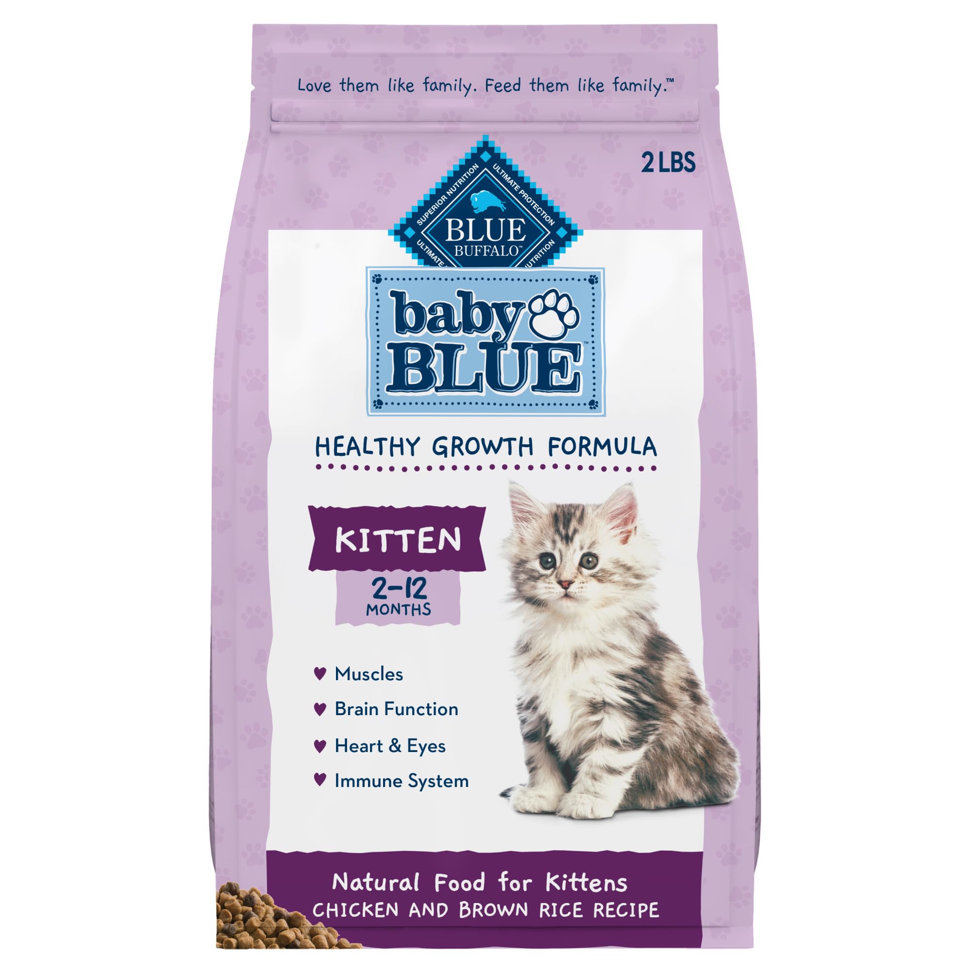 Blue Buffalo Baby BLUE Natural Kitten Dry Cat Food, Healthy Growth Formula with DHA, Chicken and Brown Rice Recipe, 2-lb. Bag