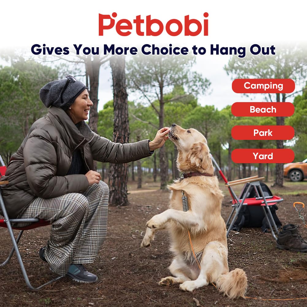 Petbobi Dog Tie-Out Cable And Stake - 30Ft Heavy Duty Cable With Spring, No Tangle, 16In Ground Stake, Ideal For Yard, Camping A