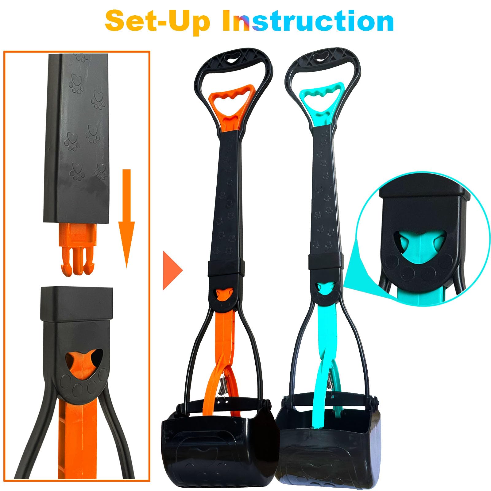 Ienjoyed 2-Piece Pooper Scooper For Large Medium & Small Dogs Heavy Duty,Long Handled Dog Poop Scooper For Grass,Durable Dog Poop Pick Up Tool