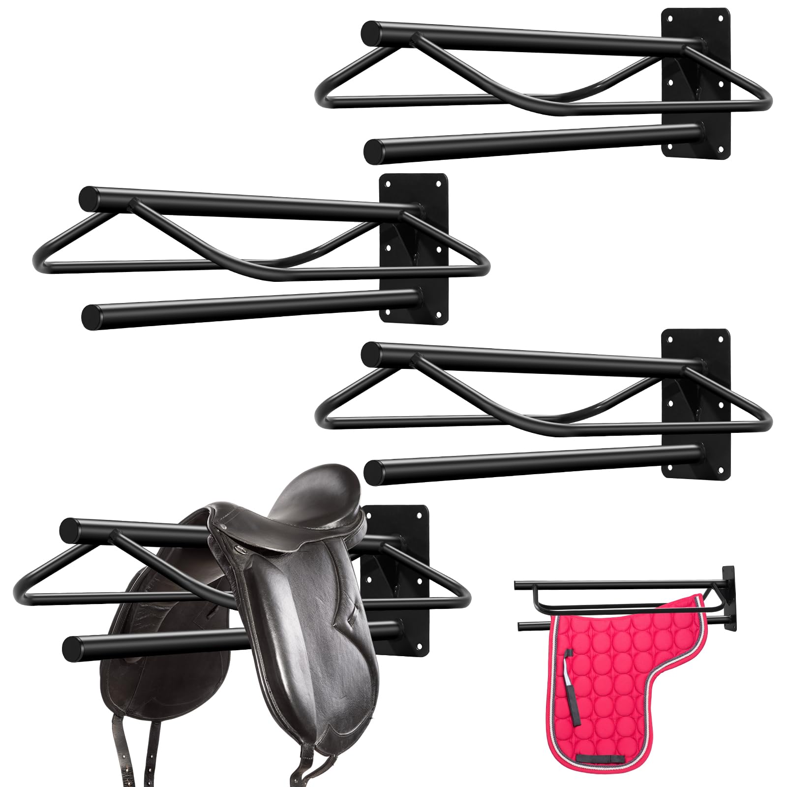Paterr 4 Pcs Saddle Rack Wall Mount Saddle Stand With Pad Bar Black Saddle Rack Stand Horse Tack Storage For English Western Sad