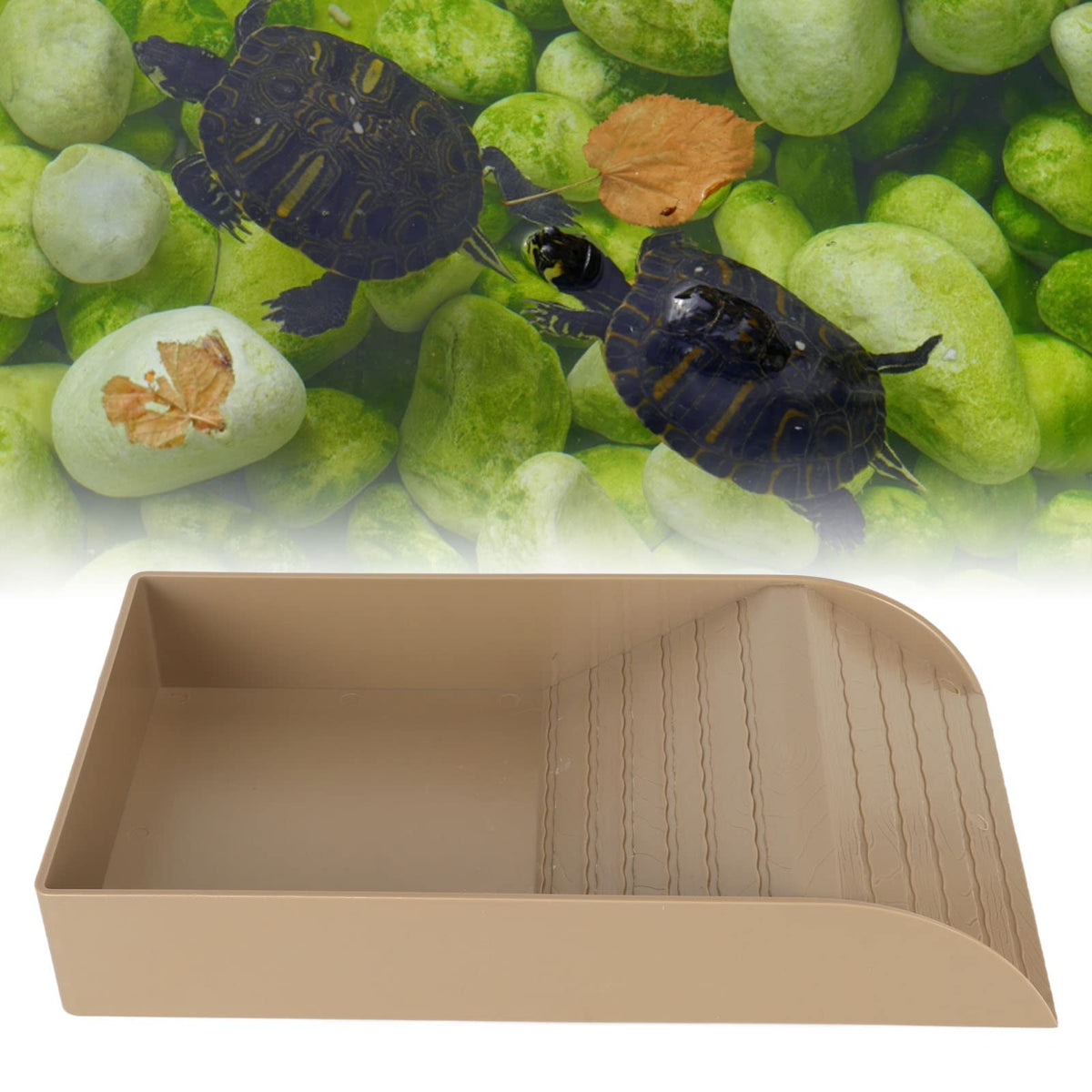 Reptile Tortoise Turtle Feeding Dish, Reptile Food Dish With Ramp And Basking Platform Turtle Food And Water Bowl Slip Resistant