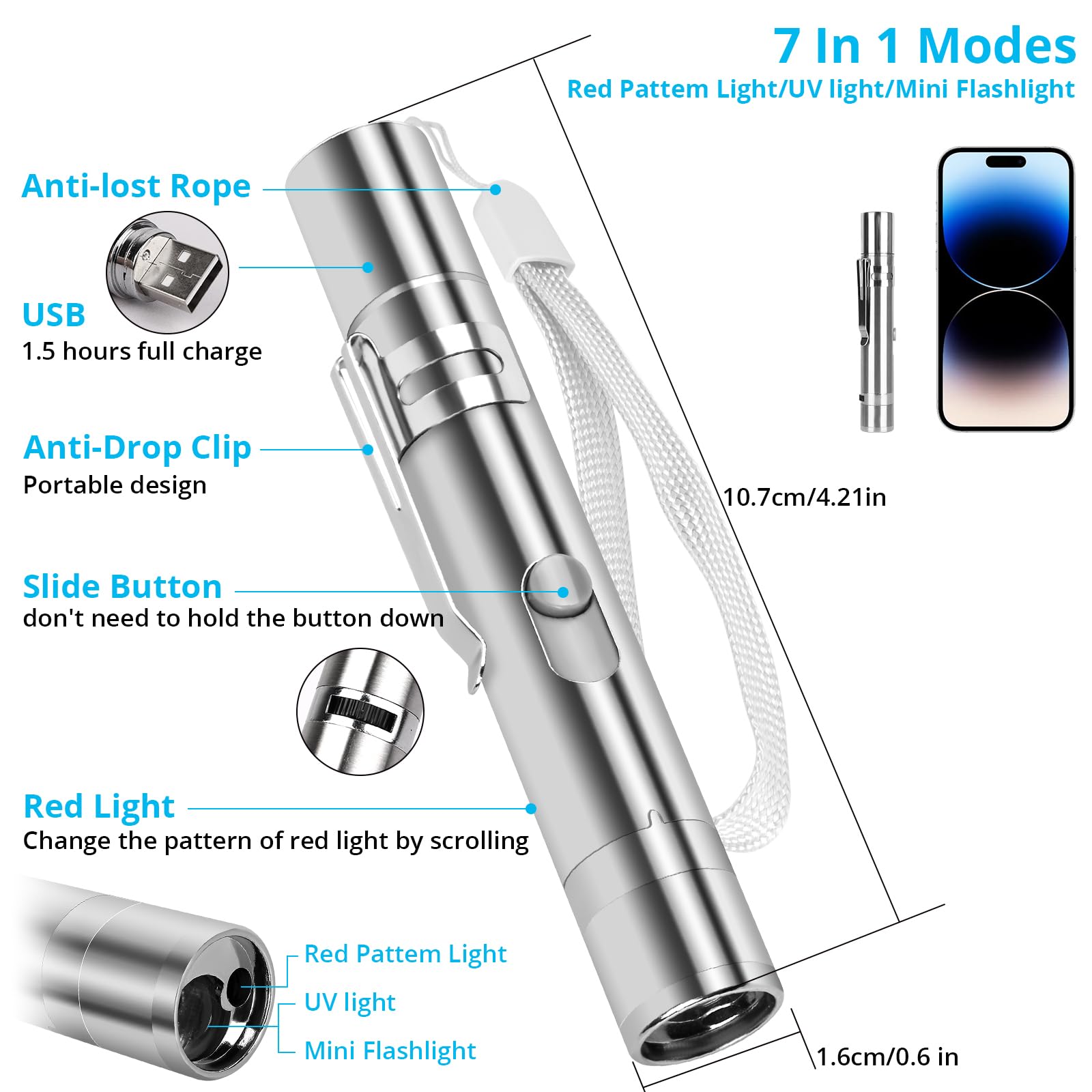 Waputne Cat Toys, Cat Toy Red Pointer For Indoor, Rechargeable, 5 Adjustable Patterns, 3 Modes Training Chaser Pet Toy Pointer, Interactive Pet Cat/Dog Toy For Cats Fun Playing Exercise