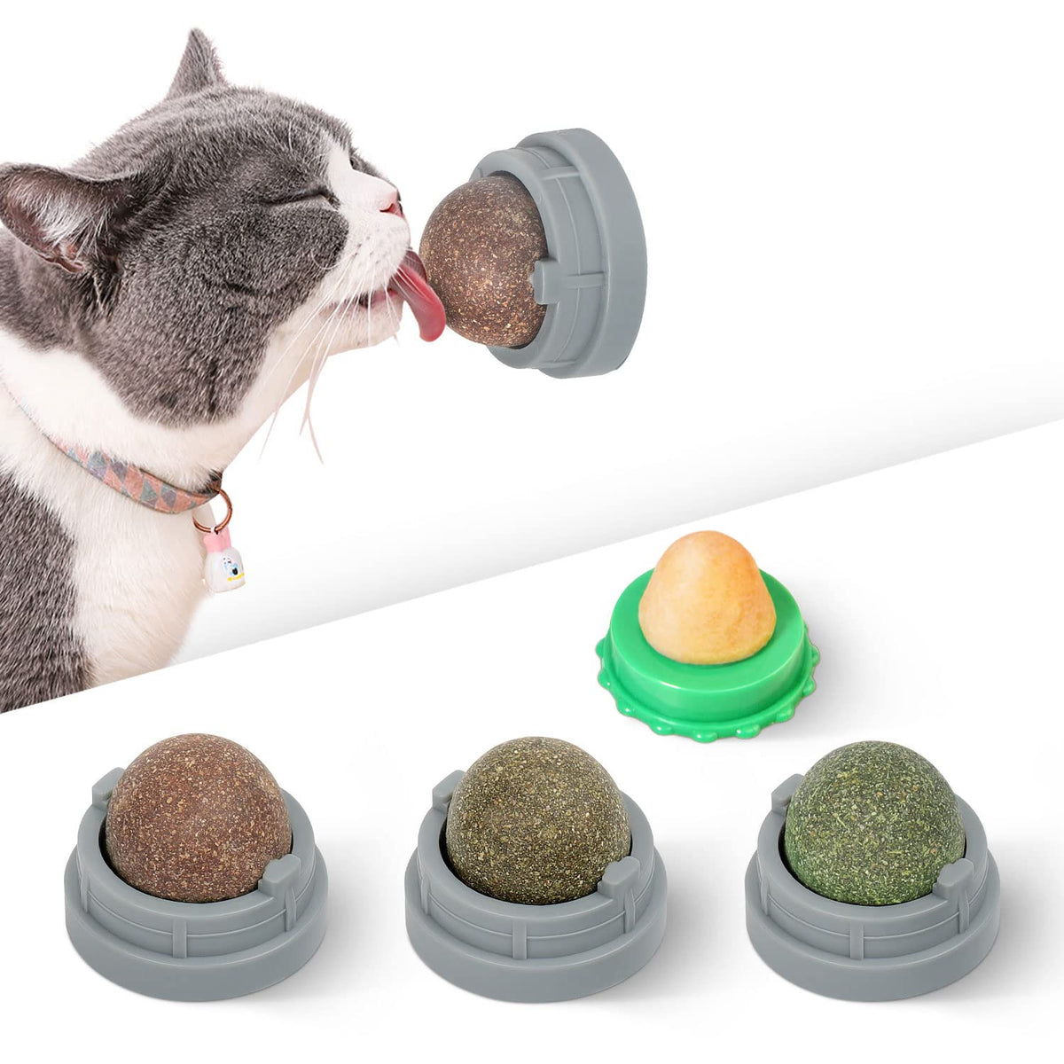 Potaroma 4 Pcs Catnip Ball Toys, 3 Silvervine Catnip Toys And 1 Cat Energy Ball For Cats Lick, Edible Catmint Chew Toys, Kitten 