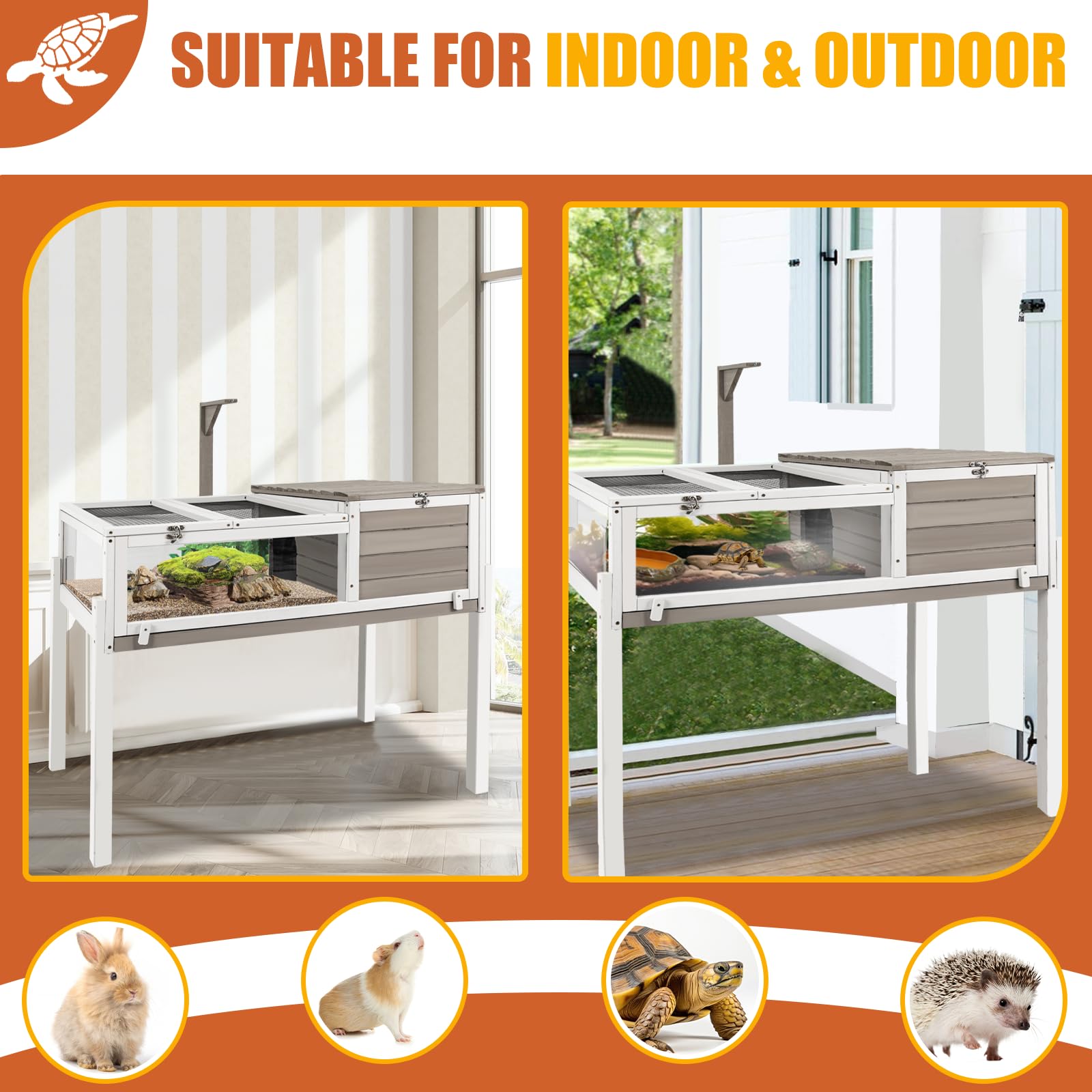Ketive Tortoise Habitat Large Wooden Tortoise Enclosure Habitat With No-Leaking Tray Indoor & Outdoor, Reptile Cage For Small An