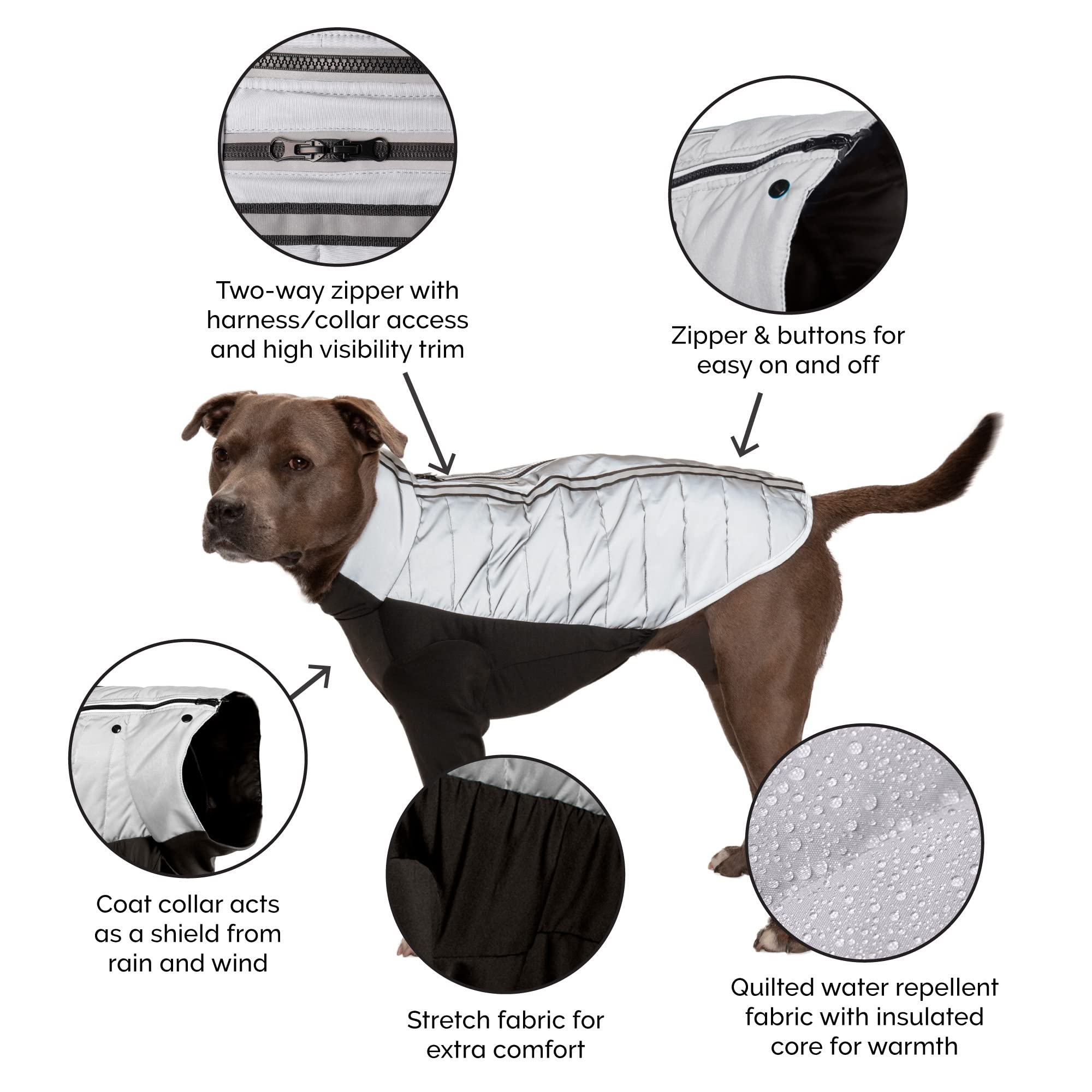 Furhaven X-Small Dog Coat Water-Repellent Reflective Pro-Fit Active Jacket, Washable - Chrome, Extra Small