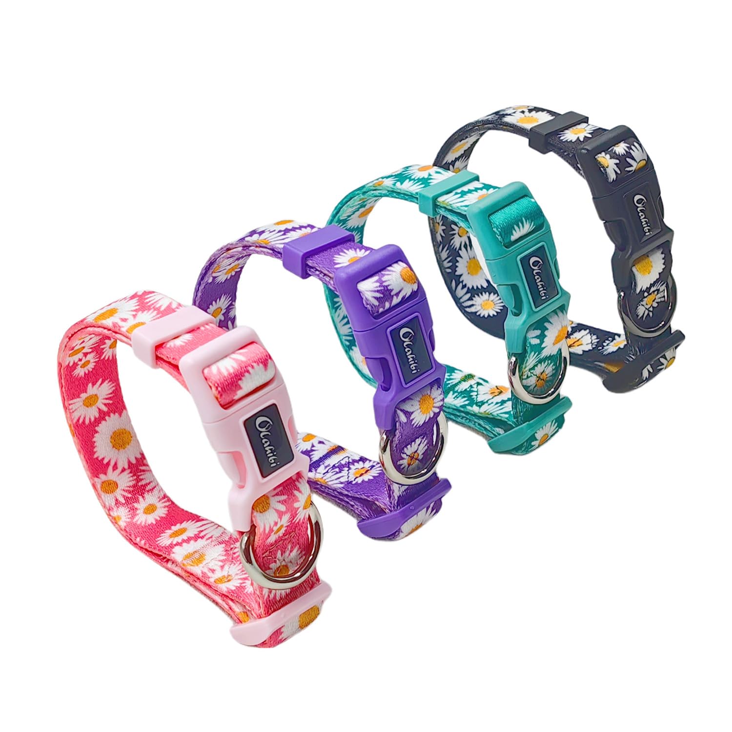 Olahibi Basic Dog Collar, Daisy Floral Pattern, Soft And Durable Polyester Material, Adjustable Length, For Puppy Dogs.(Extra Sm