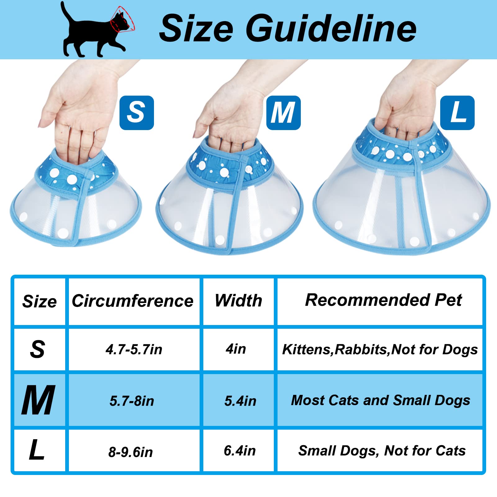 Vivifying Dog Cones for Small Dogs, Adjustable 5.7-8in Pet Cone, Lightweight Recovery Elizabethan Collar for Cats, Puppies and M