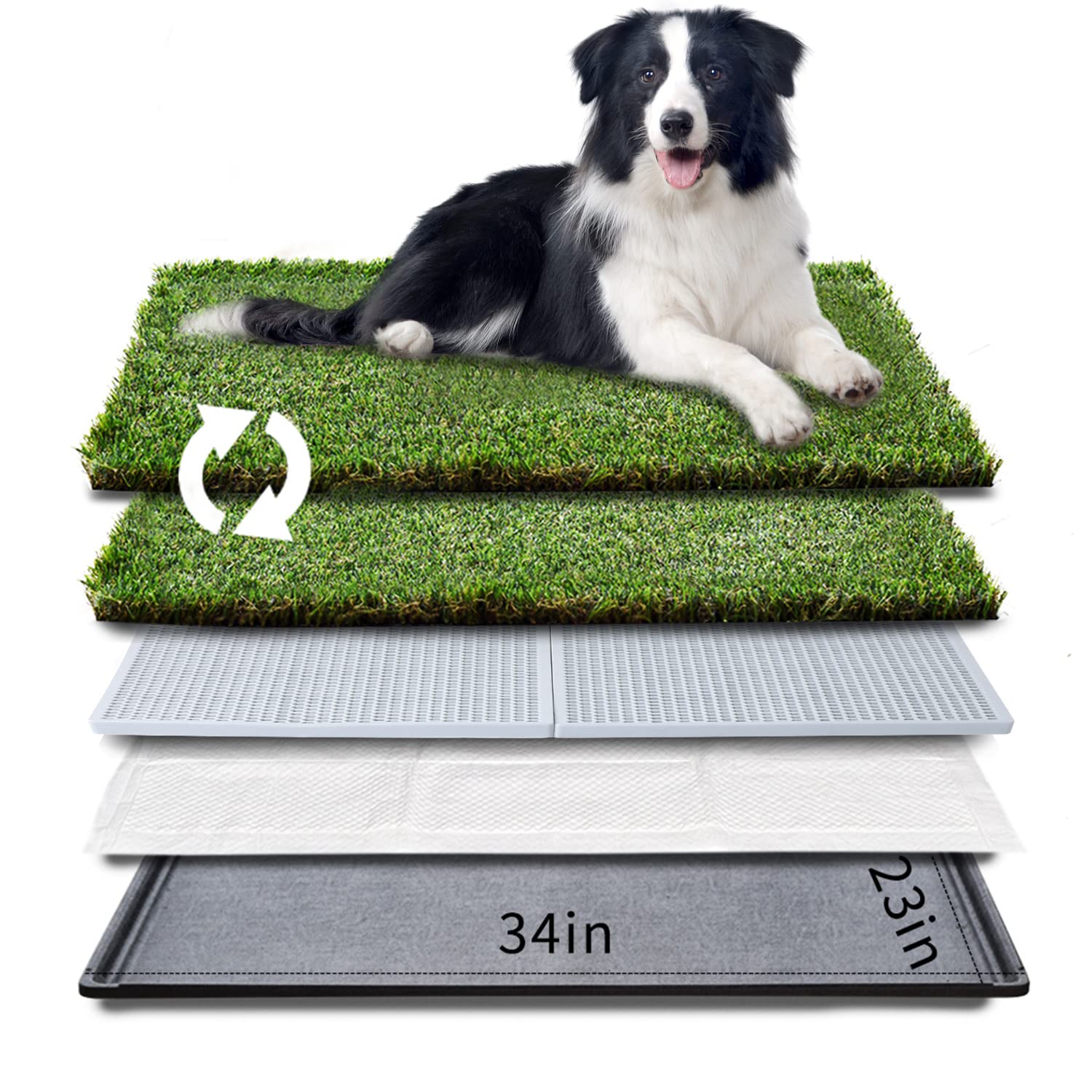 HQ4us Dog Grass Pad with Tray Small 23 x 16 Dog Litter Box Toilet for Puppy (No Grate) with 2×Artificial Grass for Dogs with Hemmed Edge, Pee Pads for Dogs, Realistic, Less Stink, Potty for Balcony -Like New