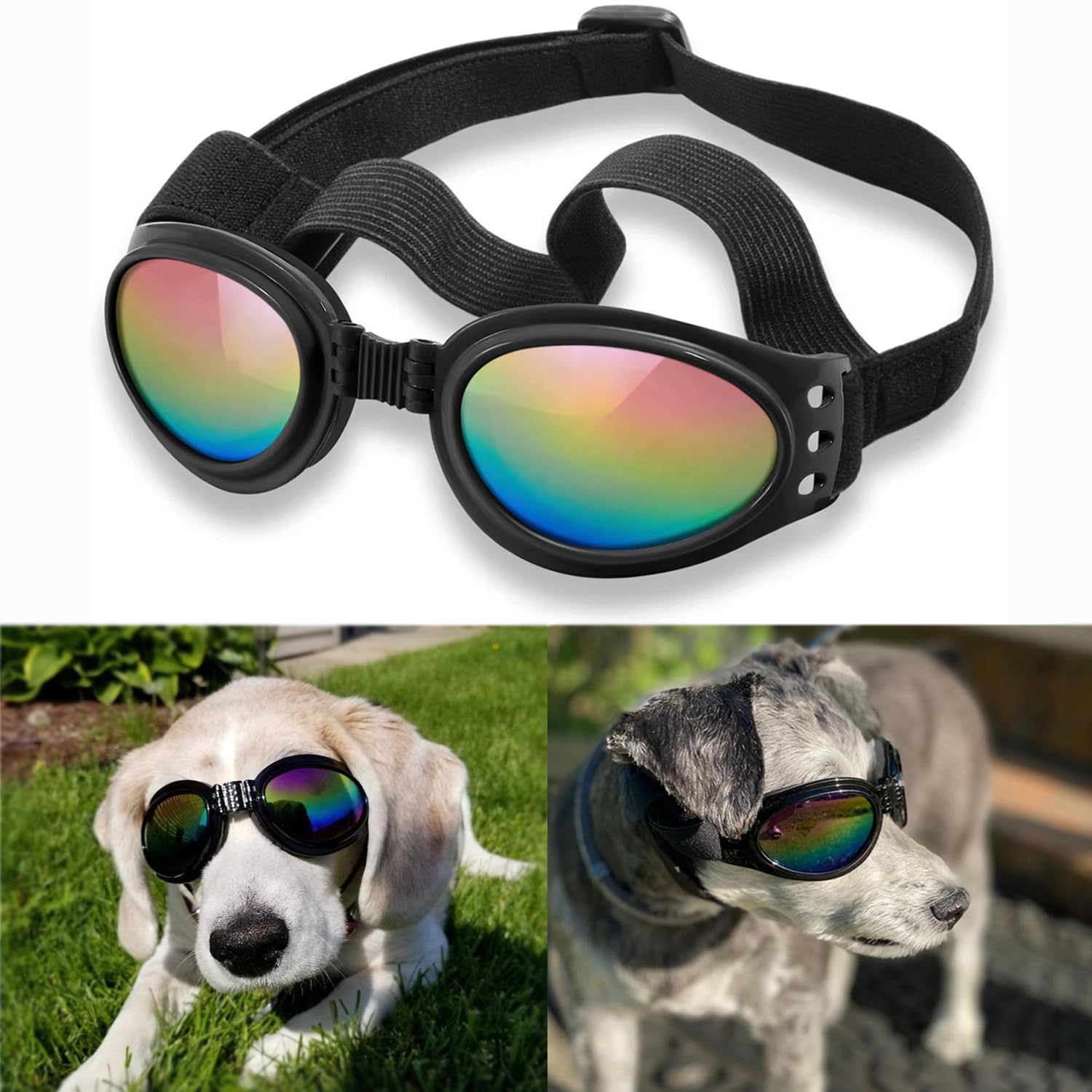 QUMY Dog Sunglasses Dog Goggles for Medium Large Breed Dogs, Wind Dust Fog Protection Eye Wear Pet Glasses with Adjustable Strap