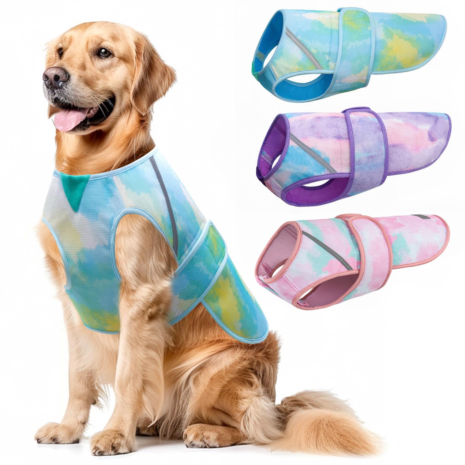 Kyeese Dog Cooling Vest For Large Dogs Lightweight Pet Cooler Jacket 3D Breathable Mesh Pet Cooling Shirts With Reflective Strip