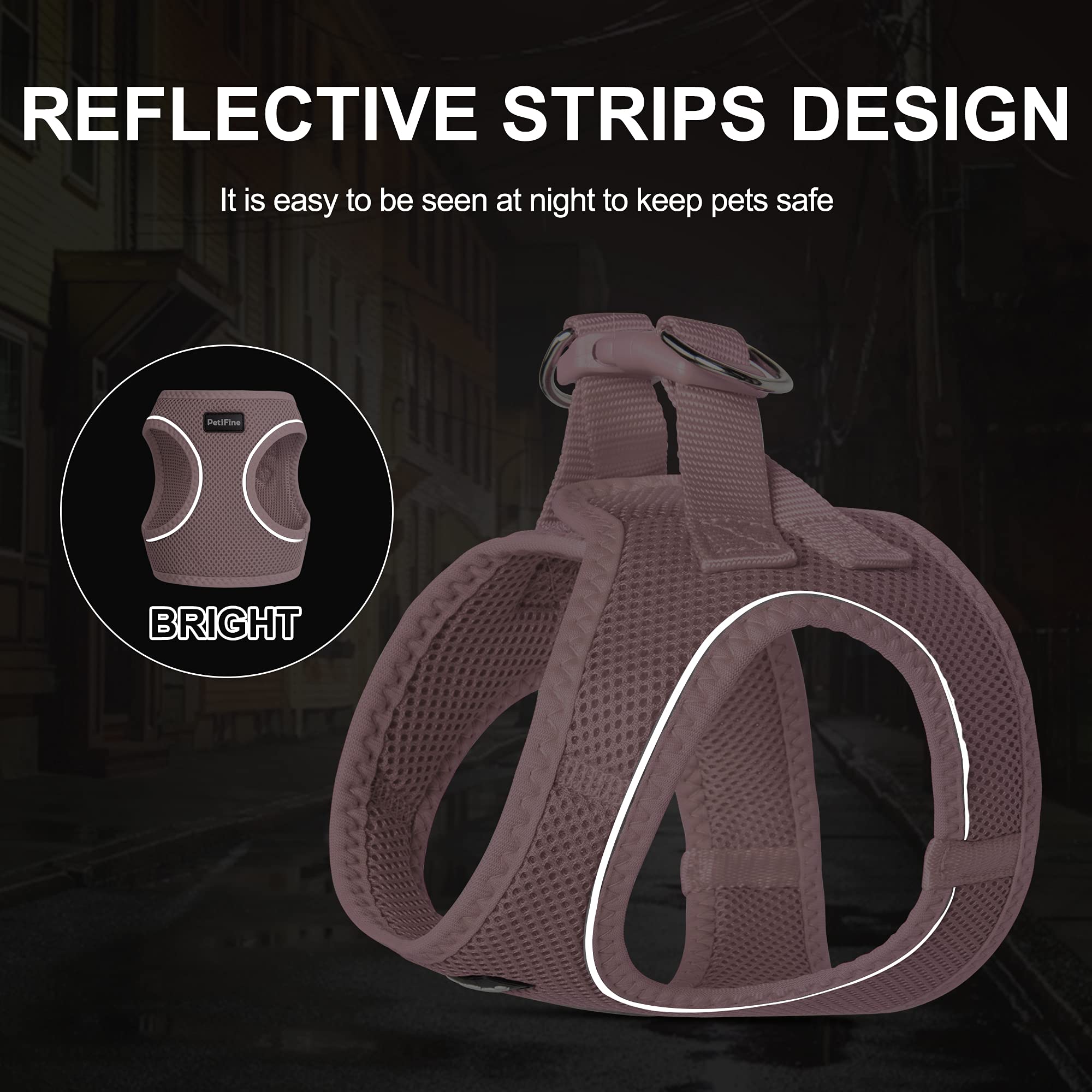 Petifine Step In Small Dog Harness And Leash Set, Breathable All Weather Air Mesh Reflective Escape Proof, Step-In Vest Harnesses For Puppy(S, Pink)