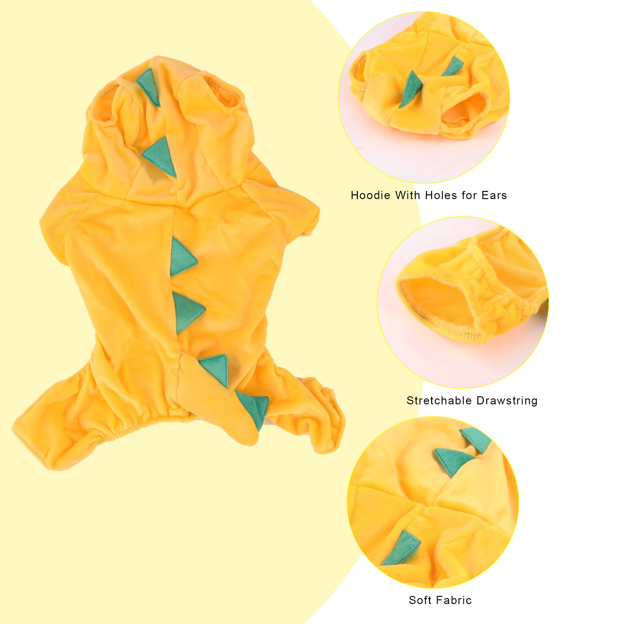 Delifur Dinosaur Dog Halloween Costume Pet Dino Hoodie For Medium Large Dogs (Xl, Yellow)