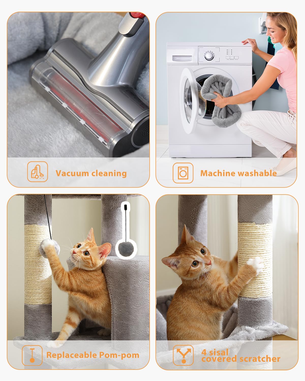 PETEPELA 45.7  Cat Tree for Indoor Cats, 5-Level Cat Tower for Large Cats with Metal Frame Large Hammock (17.3 x15.3 ), Cat Cond
