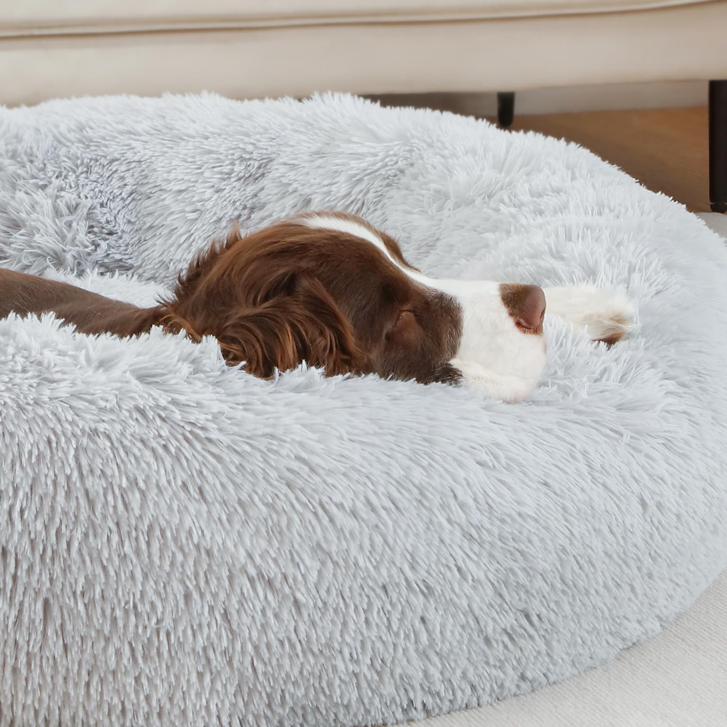 ELSKER&HOME Calming Dog Bed,Donut Washable Warming Soft Round 39 inches Dog Beds for Large Dogs,Anti-Anxiety Fluffy Plush Cushio