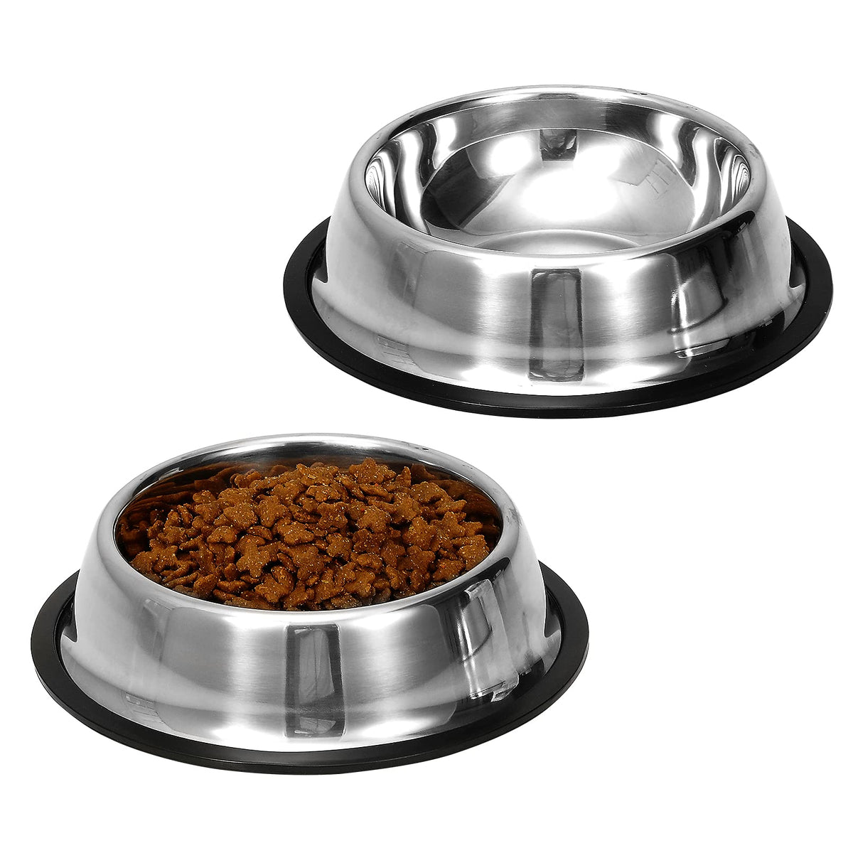 Mutsutaz 2 Pack Stainless Steel Dog Bowls with Rubber Bottom,Anti-Slip Heavy Duty Premium Quality Pets Feeder Bowls for Dogs and