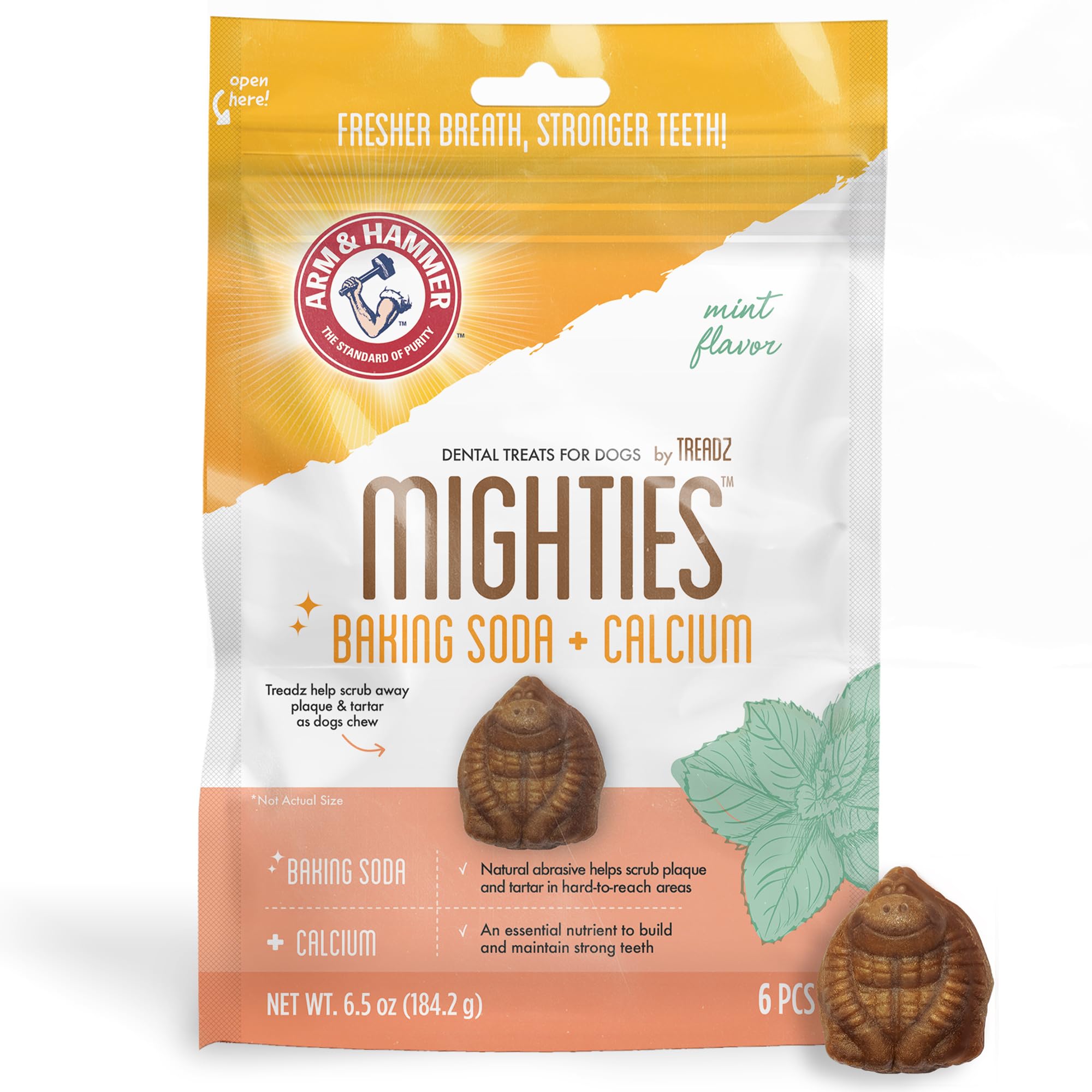 Arm & Hammer for Pets Mighties by TREADZ Dental Treats for Dogs with Baking Soda and Calcium, Help Fight Bad Breath, Plaque & Ta