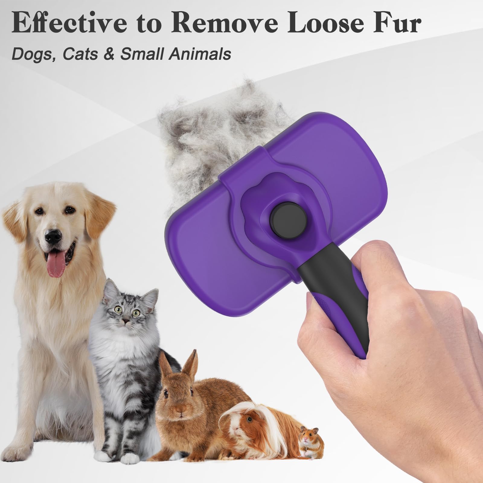 Dipoo Self Cleaning Cat & Dog Grooming Brush - Skin Friendly Deshedding Hair Brush For Haired Dogs & Puppies, Purple