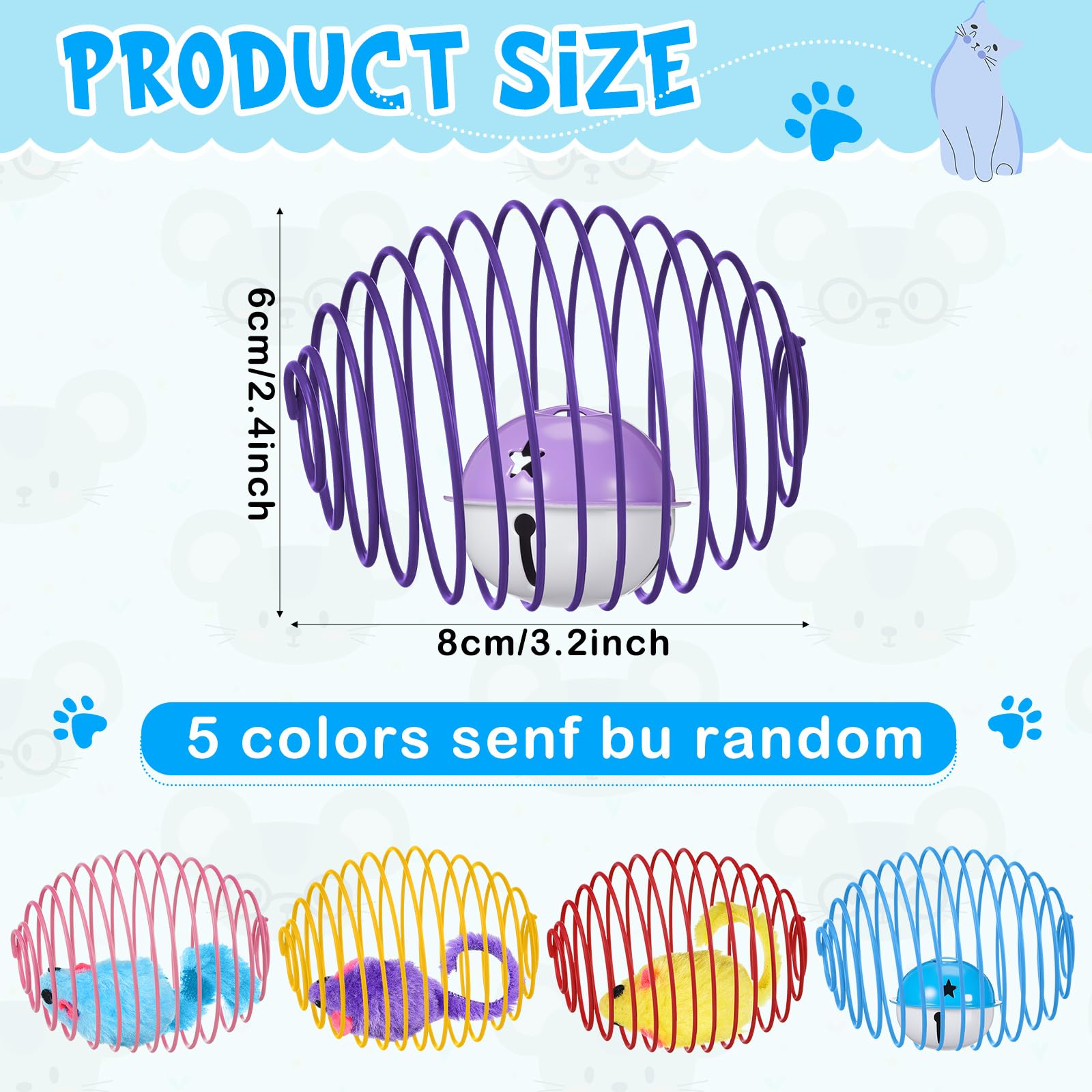 Jecery 5 Pcs Cat Spring Balls Toys Stretchable Rolling Balls Colorful Playful Coils Interactive Action Toy Caged Rats for Kitten