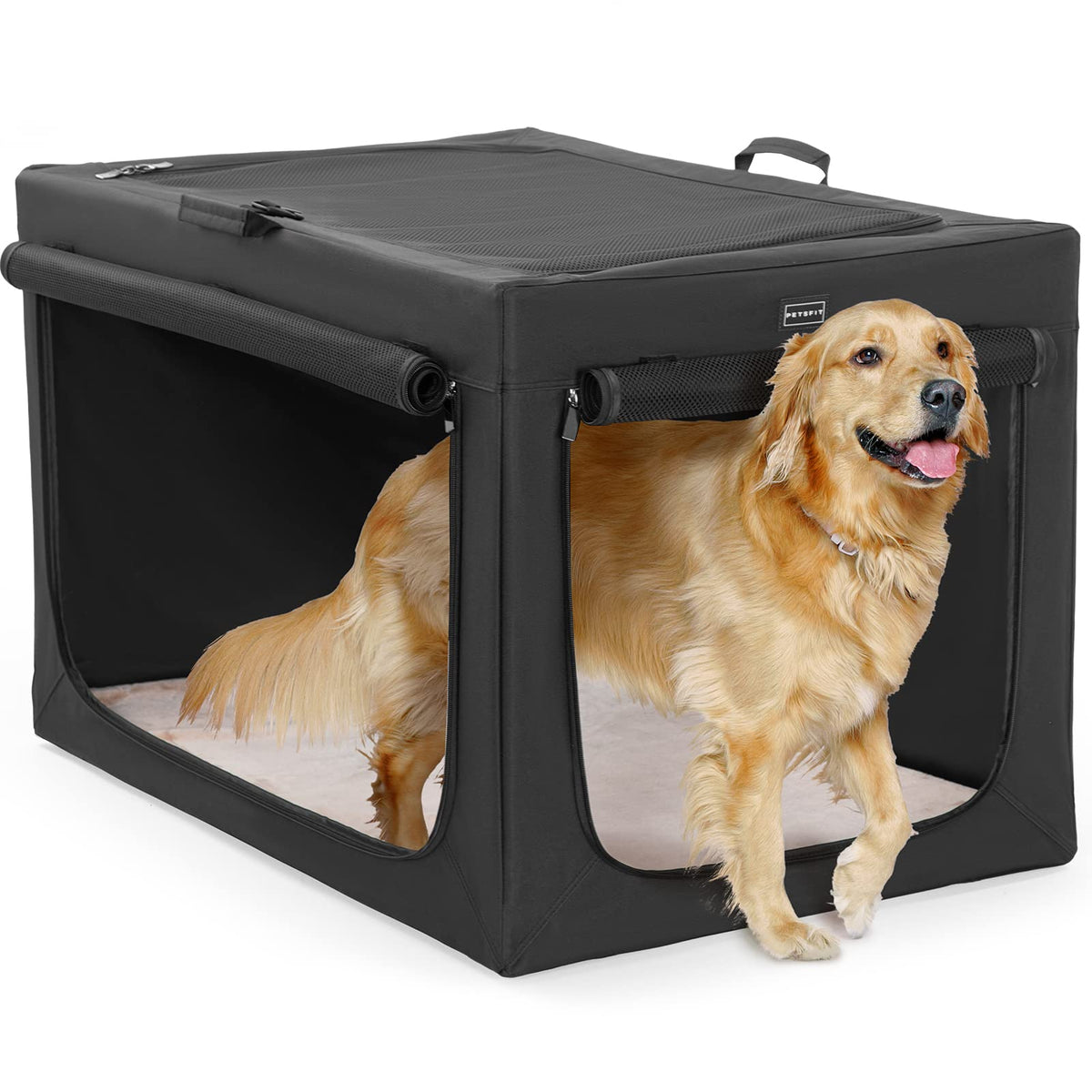 Collapsible Dog Crate With Thicken Plush Mat-Foldable Design + Adjustable The Tightness Of The Cloth, Dog Crates 39.5Inch