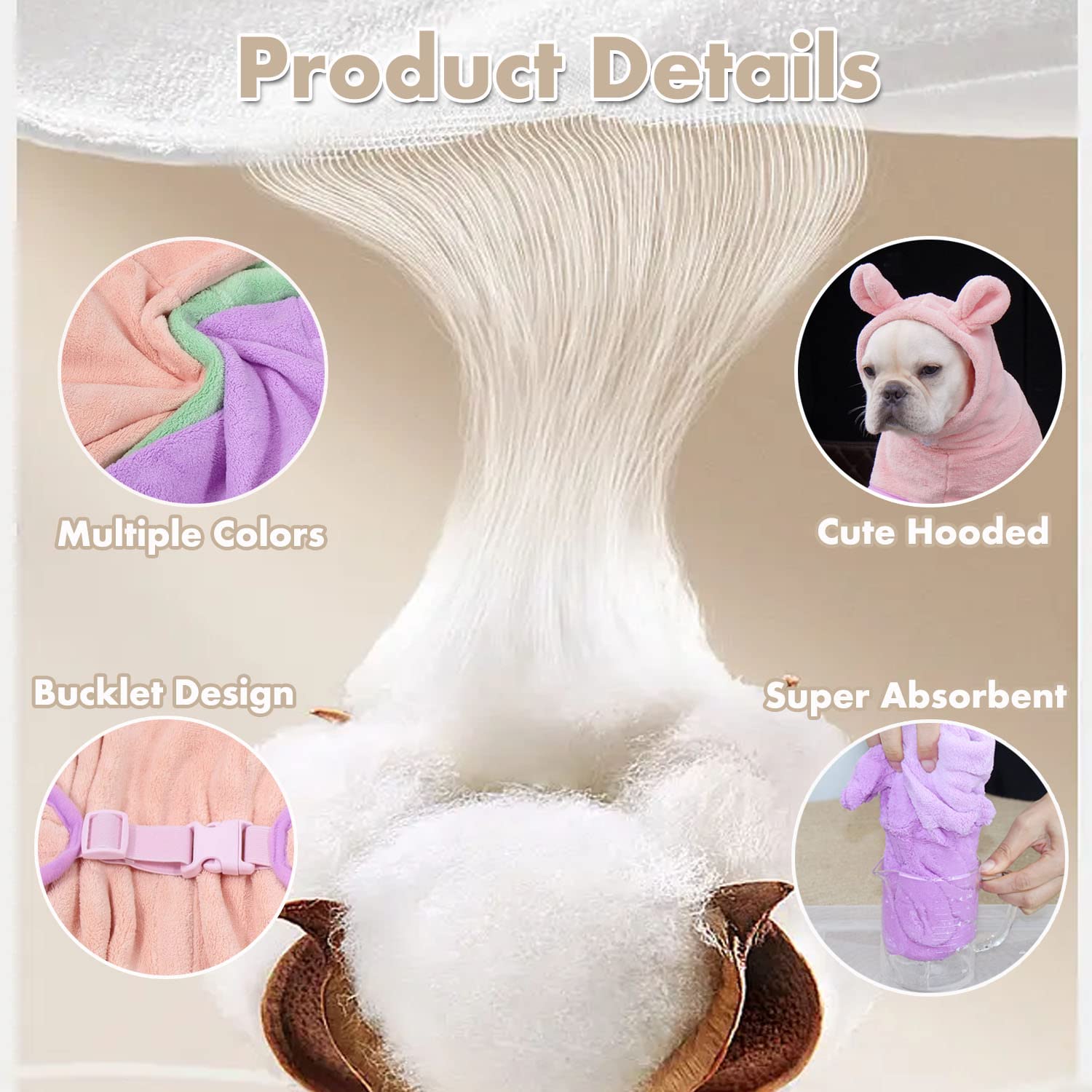 Dog Bathrobe, Microfiber Fast Drying Absorbent Hooded Bath Towel For Puppy Small Medium Large Dog Cat(Pink,Xs)