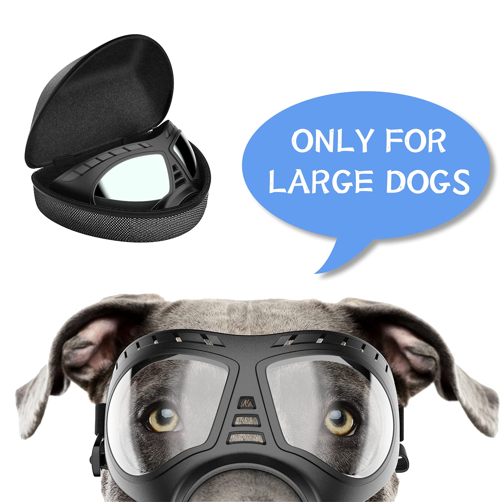 Nvted Dog Goggles Big Area Dog Sunglasses, Large Breed Windproof Snowproof Eye Protection Dog Glasses For Outdoor Driving Cycling (Large)