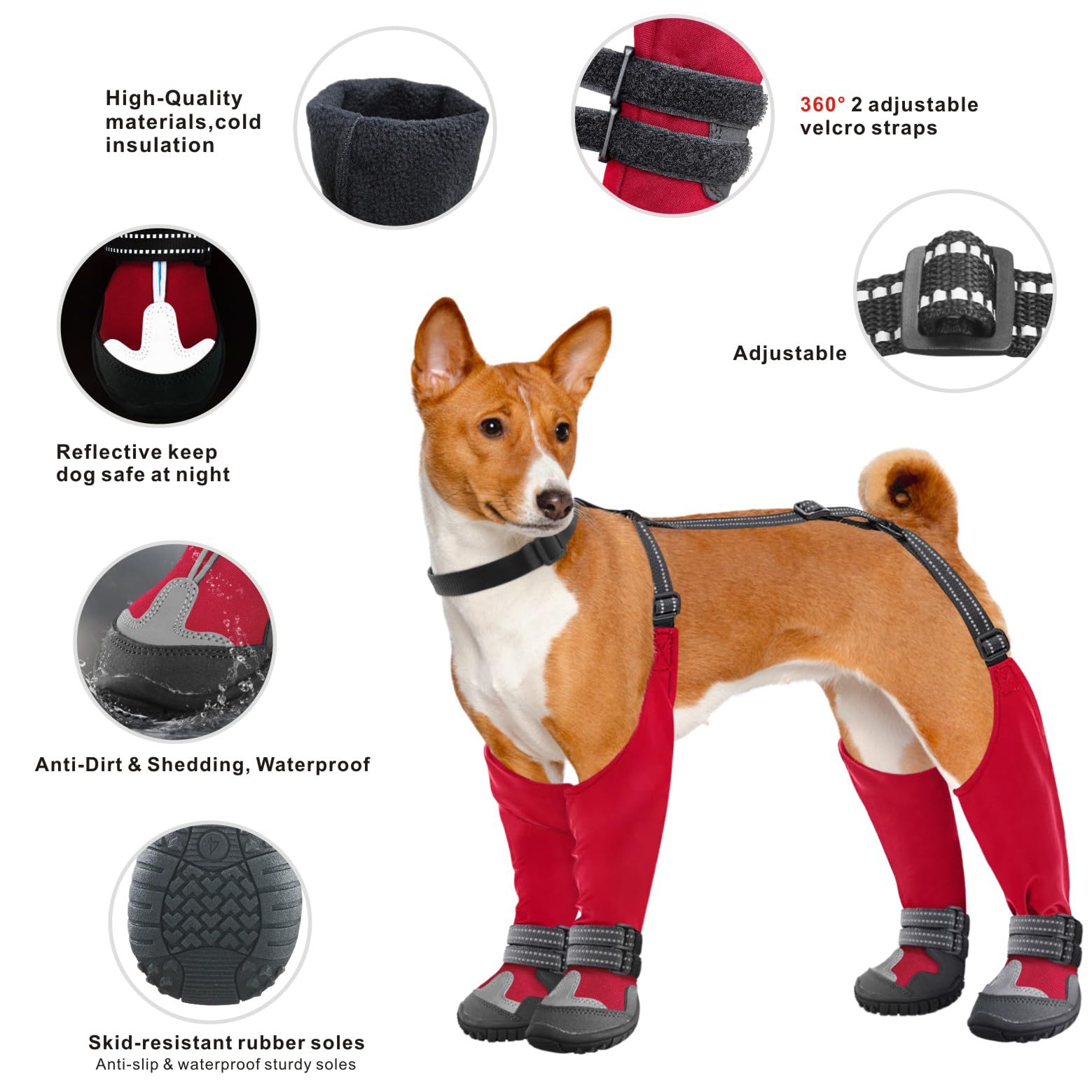 Idepet Dog Suspender Boots - Anti-Slip Waterproof Shoes for Winter, Snow, Rain, Hiking - Adjustable Tall Leggings Paws Protector