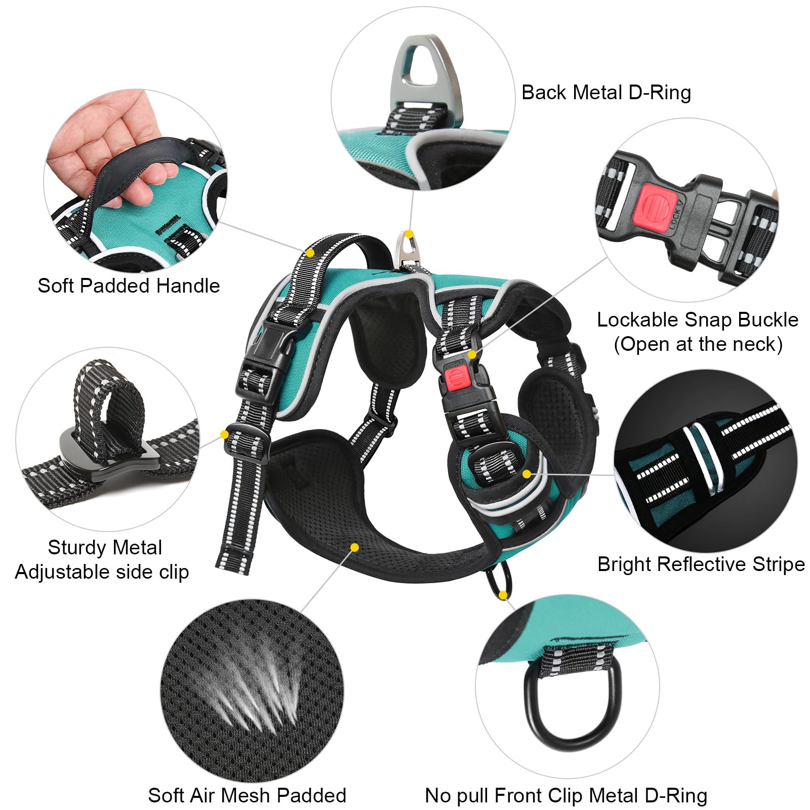 Timos No Pull Dog Harness,No Need Go Over Dogs Head 3 Snap Buckles Reflective Oxford No Choke Puppy Harness With Front & Back 2