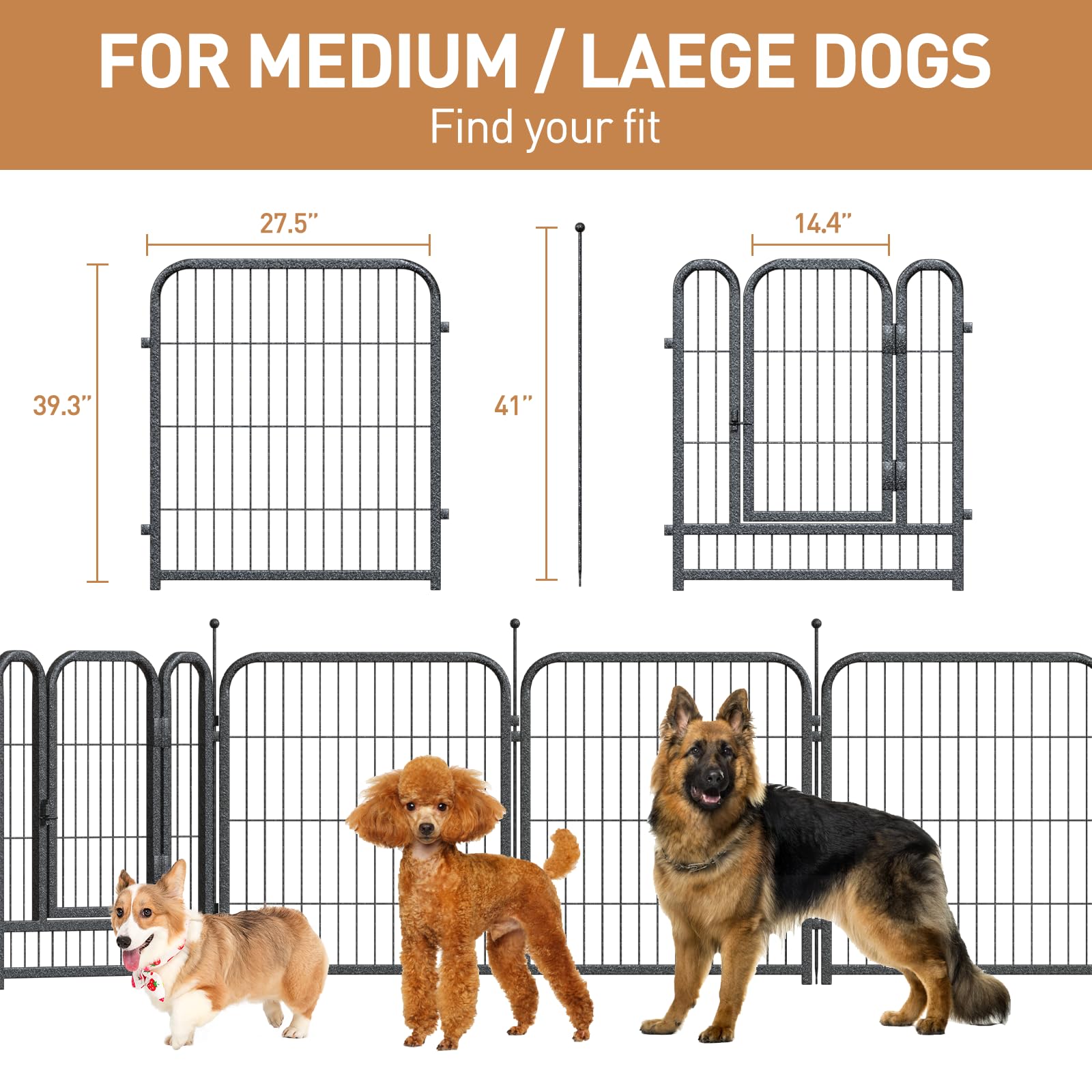 Petorldog Metal Dog Playpen, 40 Inch Height 8 Panels, Ideal Dog Fence For Large/Medium/Small Dogs Indoor & Outdoor Bliss, Perfec