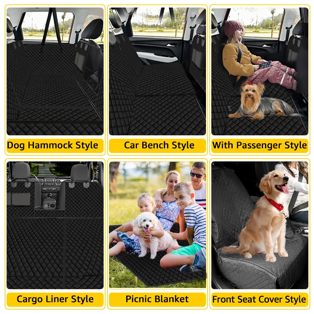 Vailge 6 In 1 Dog Car Seat Cover For Back Seat, 60/40 Split 100% Waterproof Dog Car Seat Covers With Mesh Window, Scratch Prevent Antinslip Dog Car Hammock, Large