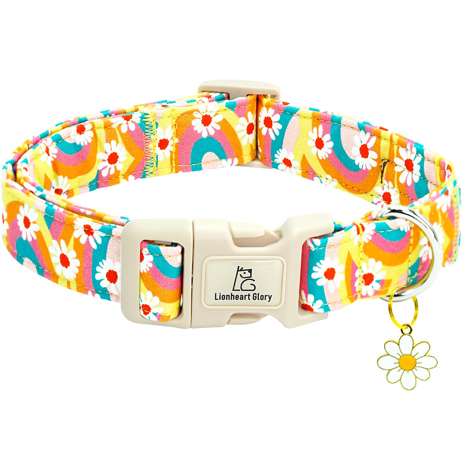 Lionheart Glory Dog Collar-Sunflower Pattern Dog Collar Cute Colorful Dog Collars Heavy Duty Adjustable Collars For Medium Dogs 