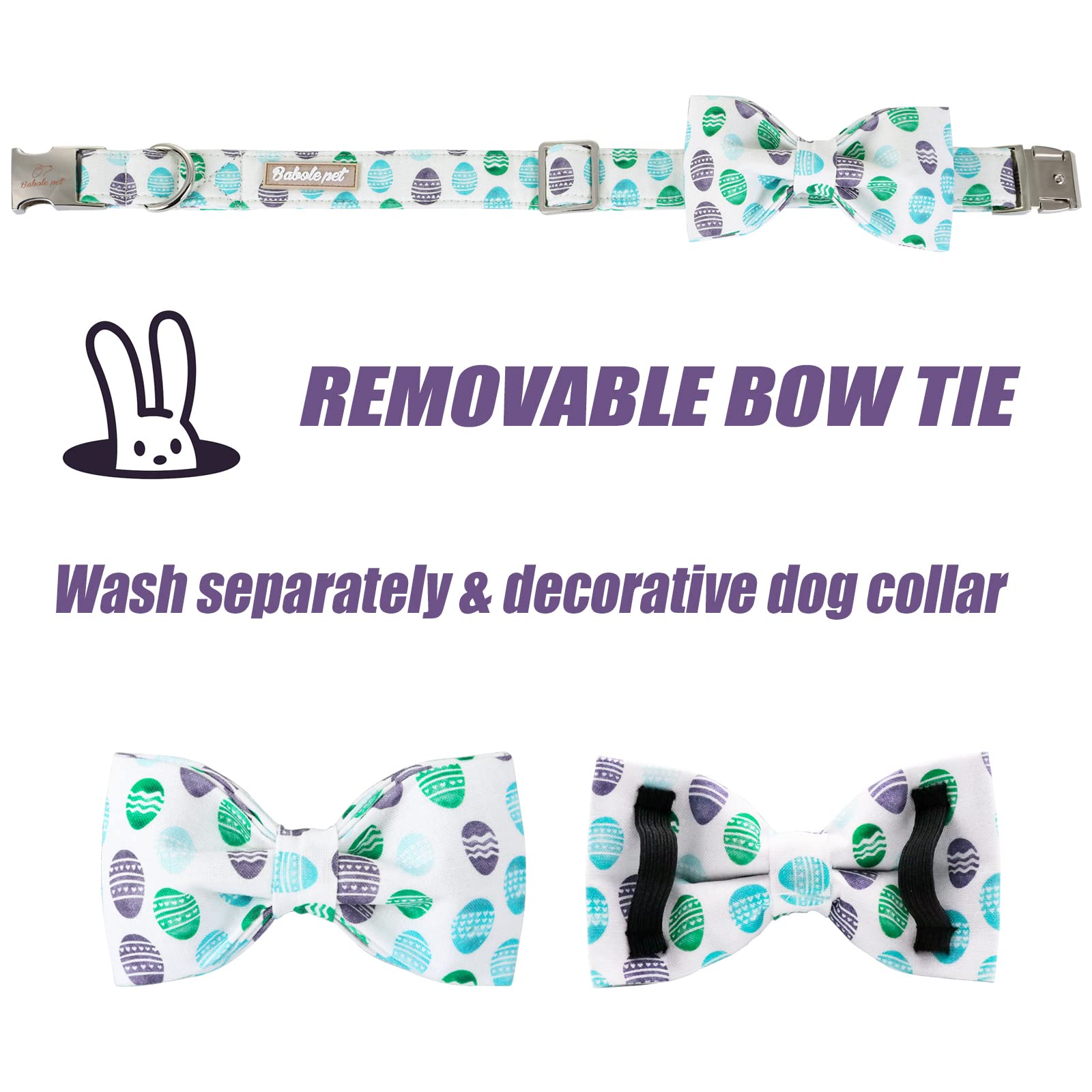 Babole Pet Easter Dog Collar With Bow Tie - Adjustable Easter Eggs Dog Collar Classic Bowtie Metal Buckle Puppy Collars For Smal