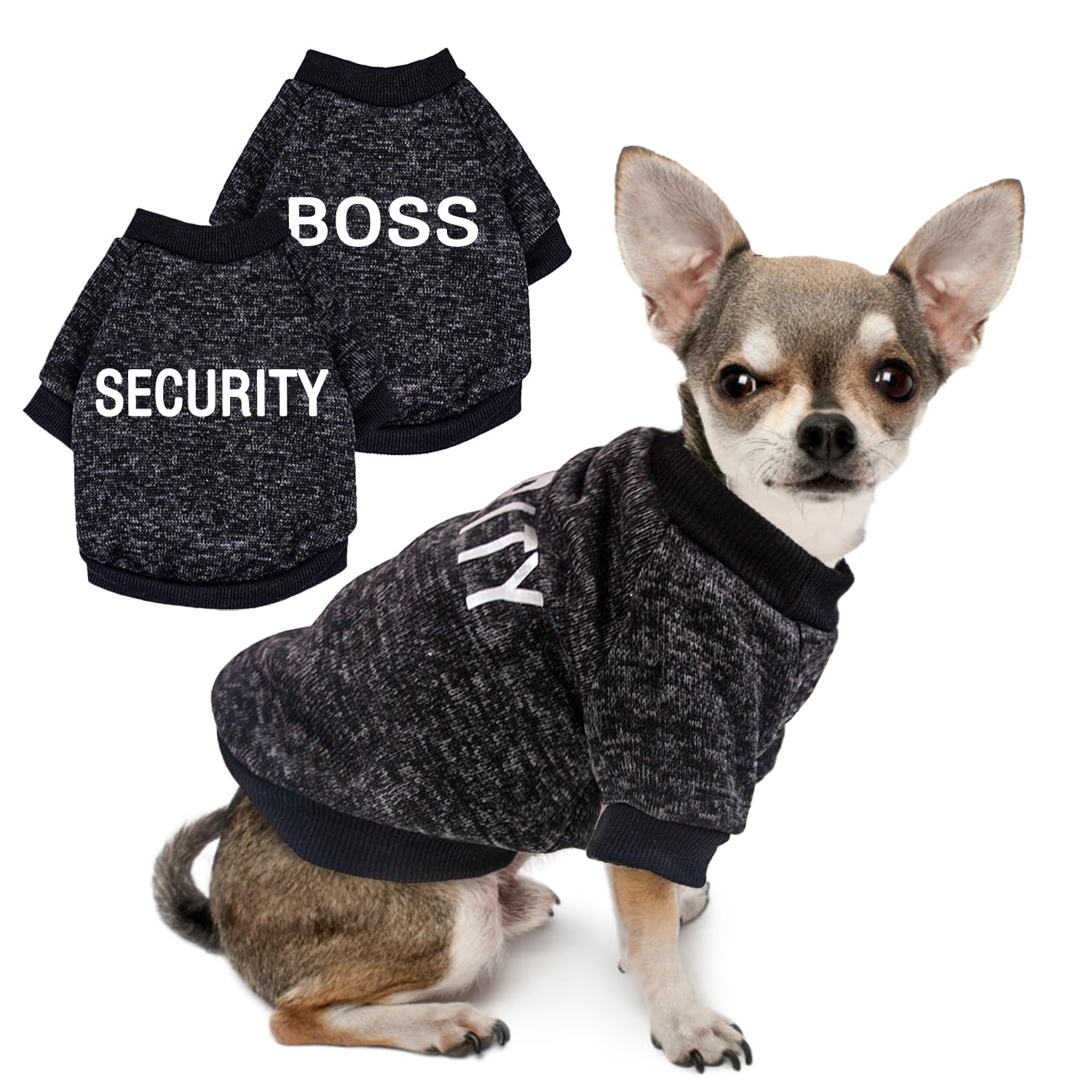 2 Pack Chihuahua Sweater Dog Sweaters For Small Dog Black Fleece Dog Sweater Chihuahua Clothes Security Pattern Puppy Clothes Fa