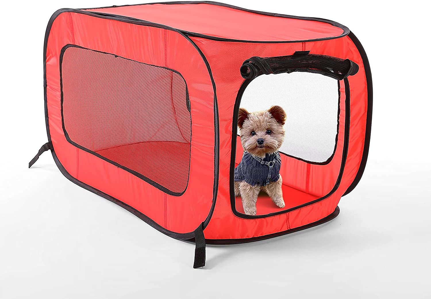 Beatrice Home Fashions Portable, Collapsible, Pop Up Kennel Travel Cat And Dog Crate, 32.5'' L X 19.5'' W X 19.5'' H, Red